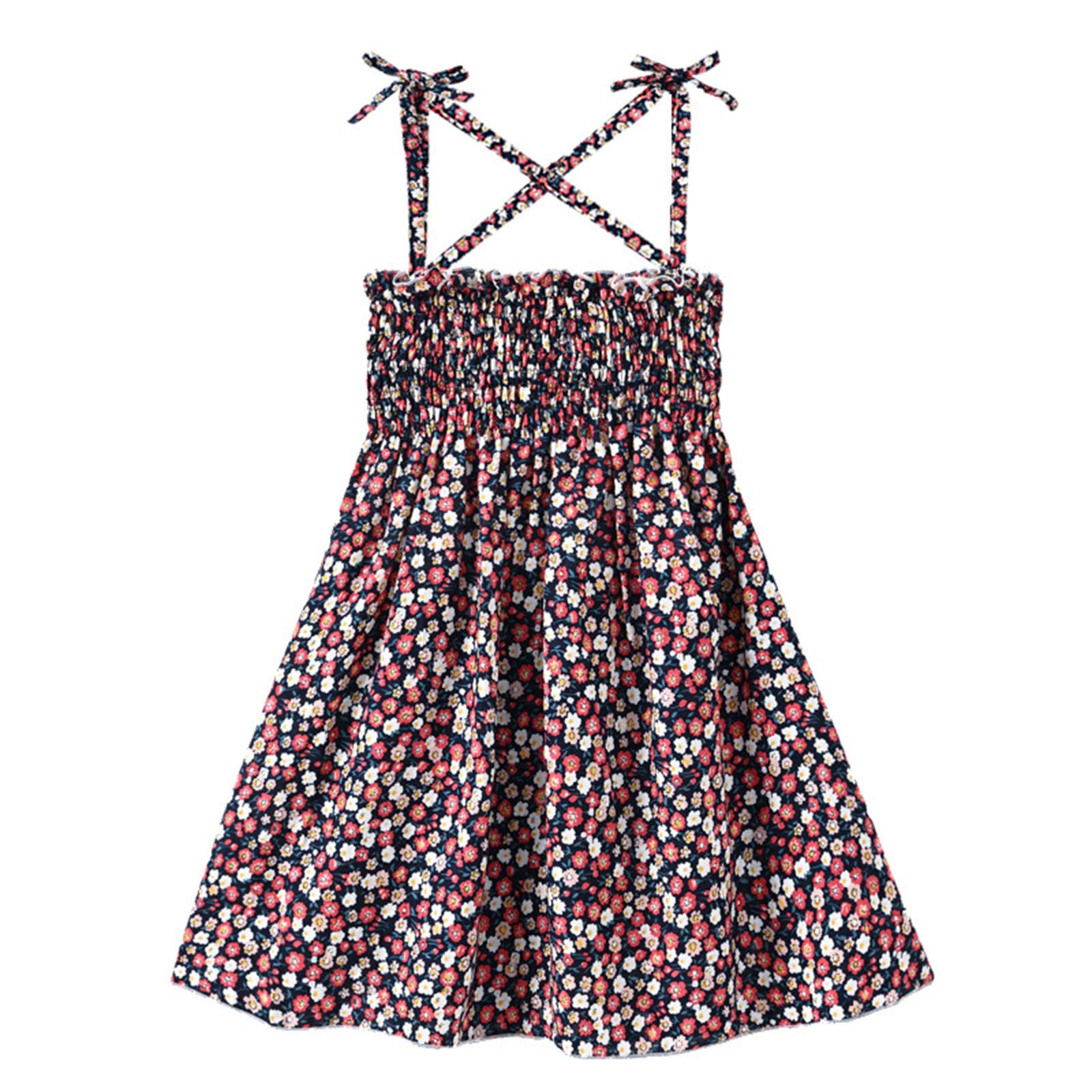 Toddler Baby Girl Summer Dress - Sleeveless Pleated Halter Strap Floral Princess Sundress for Beach, Party & Outdoor Play