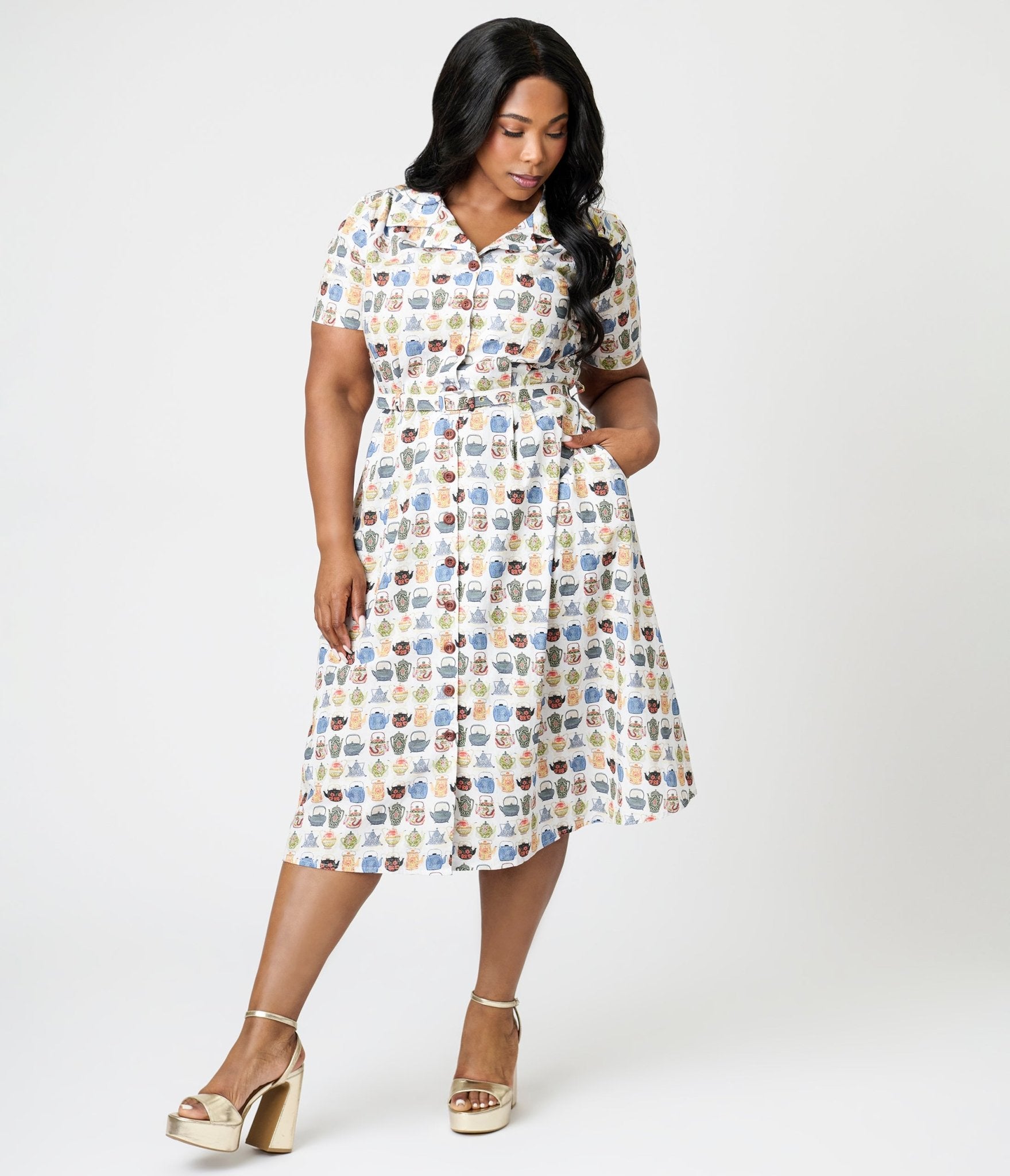 Royal Monk Plus Size Tea Time Kate Swing Dress - Flowy Vintage Floral Dress for Women, Perfect for Garden Parties, Afternoon Tea & Casual Outings