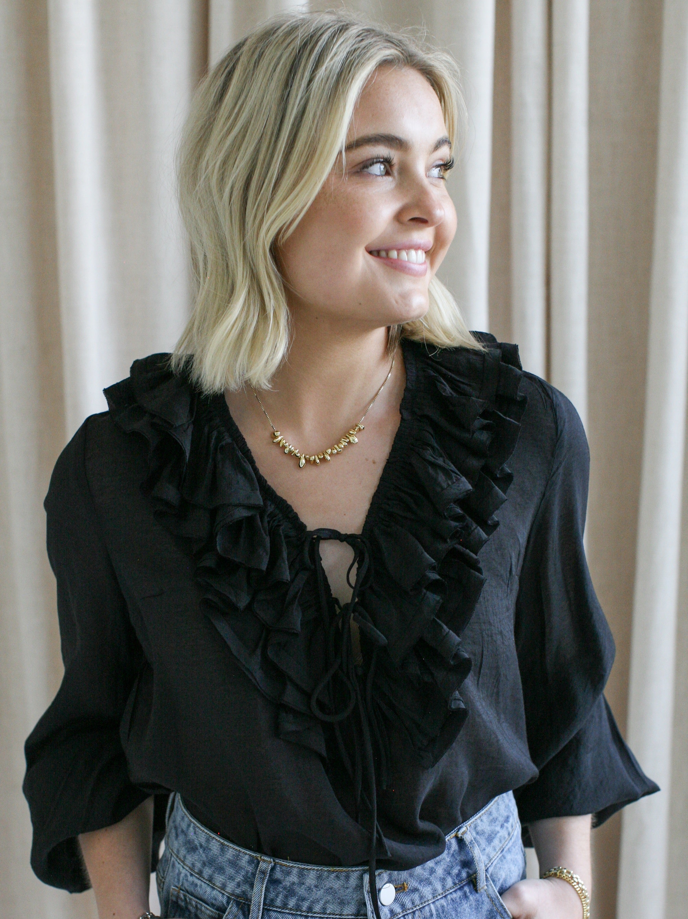 Rachelle Ruffle Blouse for Women - Elegant Black Ruffled Top for Casual & Office Wear | Perfect for Work, Date Night & Special Occasions