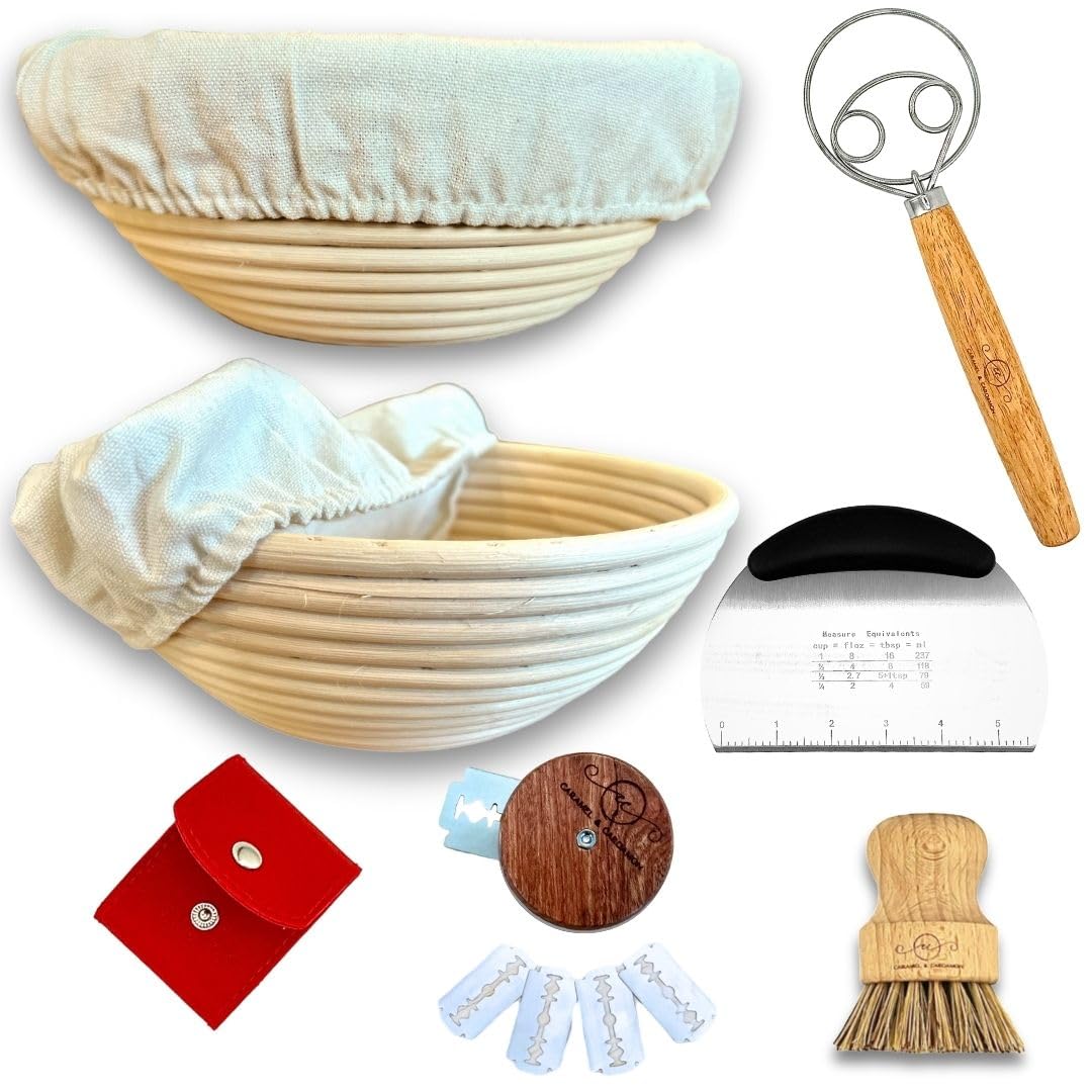 Premium Banneton Bread Proofing Basket Set - 2 Pack (9 Inch Round) for Sourdough, Artisan & Homemade Bread Baking | Includes Dough Scoring Tool | Perfect for Kitchen, Bakery & Bread Making Enthusiasts