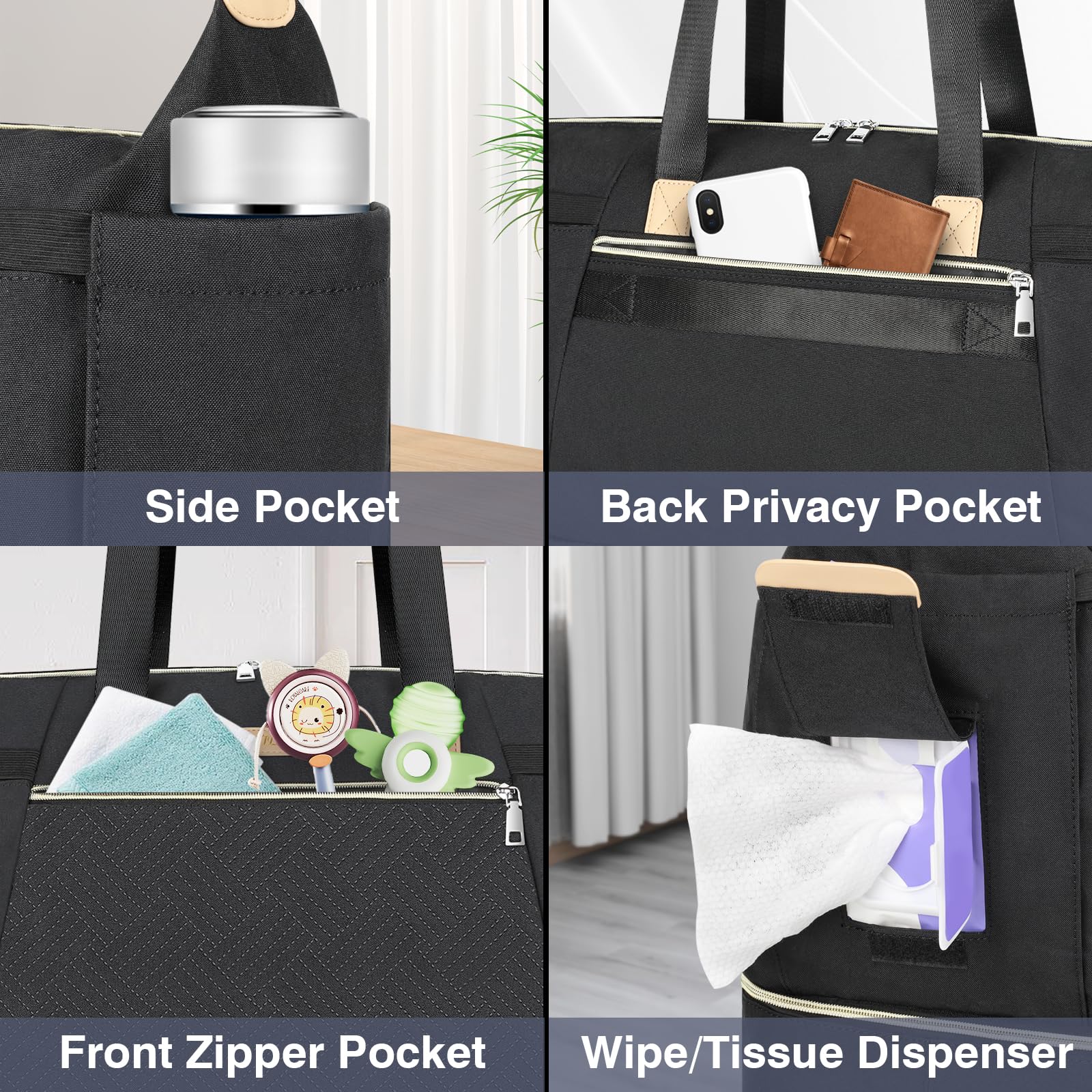 ITIEZY Large Diaper Bag Tote for Women - Waterproof Baby Bag with Changing Pad & Pacifier Case | Perfect for Hospital, Travel & Everyday Use as Mom Essentials