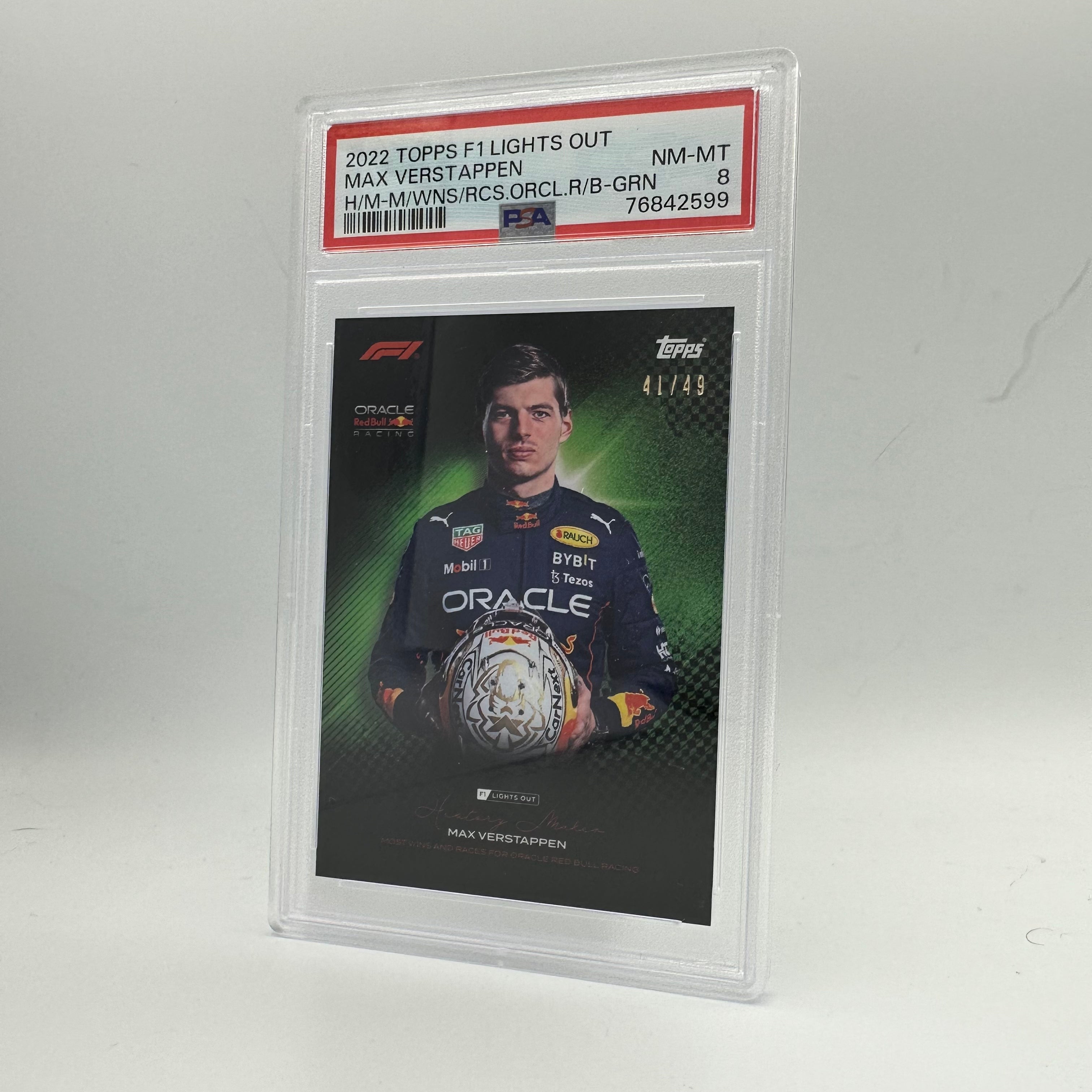 PSA 8 Max Verstappen 1/49 History Maker Trading Card - Most Wins & Races Record Holder - Green Parallel - Perfect for F1 Collectors & Racing Fans Display