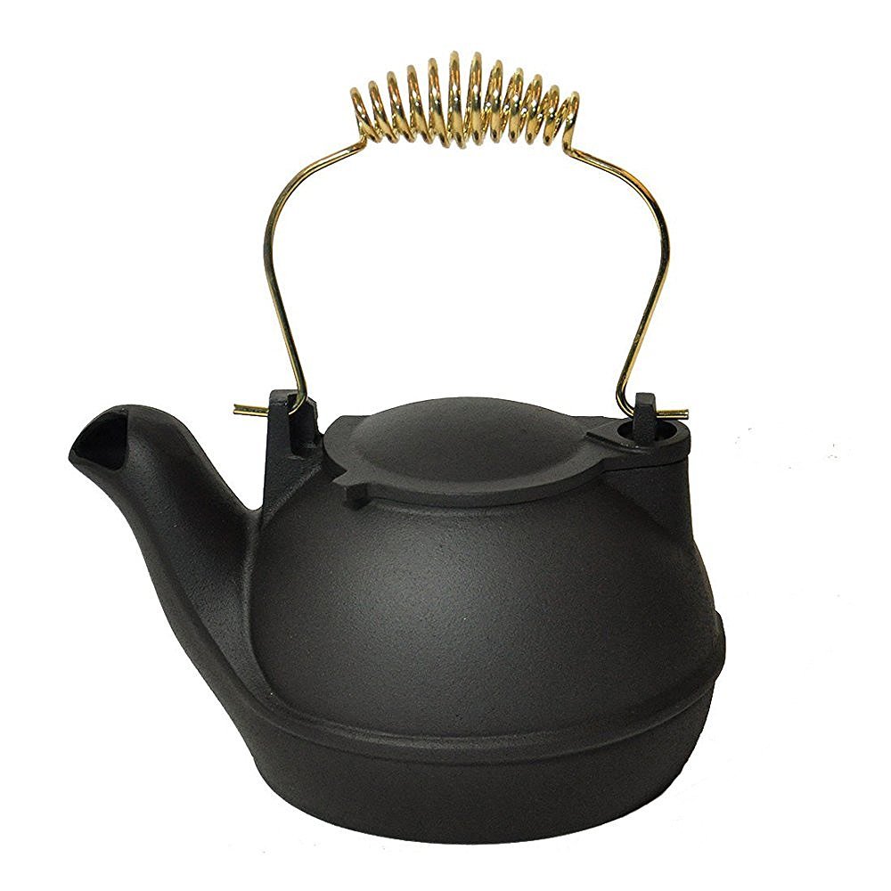 2 Quart Black Half Kettle with Brass Handle - Stovetop Tea Kettle for Gas & Electric Ranges - Perfect for Tea, Coffee & Hot Water Preparation