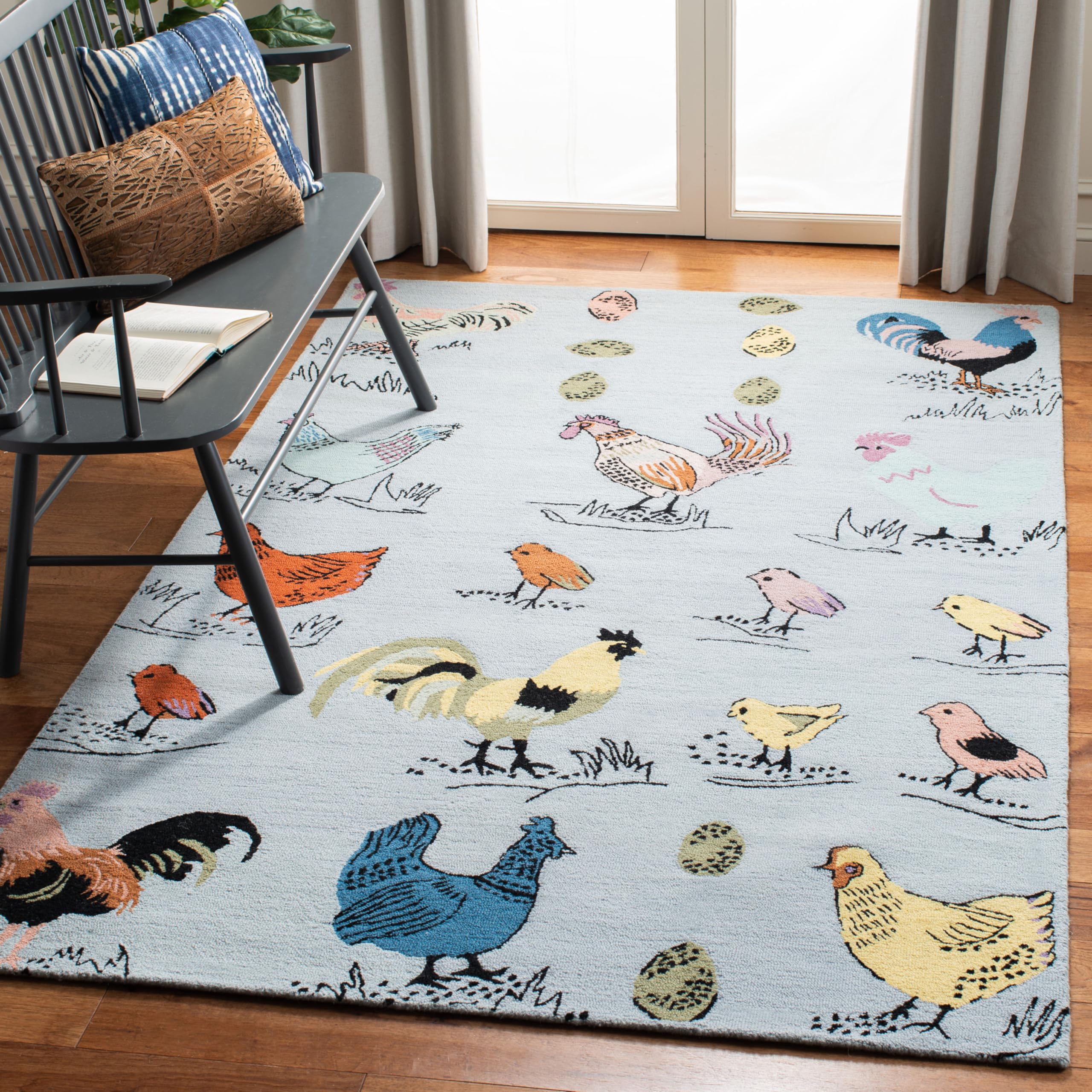 SAFAVIEH Handmade Wool Area Rug 5' x 8' - Blue & Yellow Country Design, Non-Shedding & Durable for High Traffic Areas | Perfect for Living Room, Bedroom, Office & Entryway Decor (NOV322M)