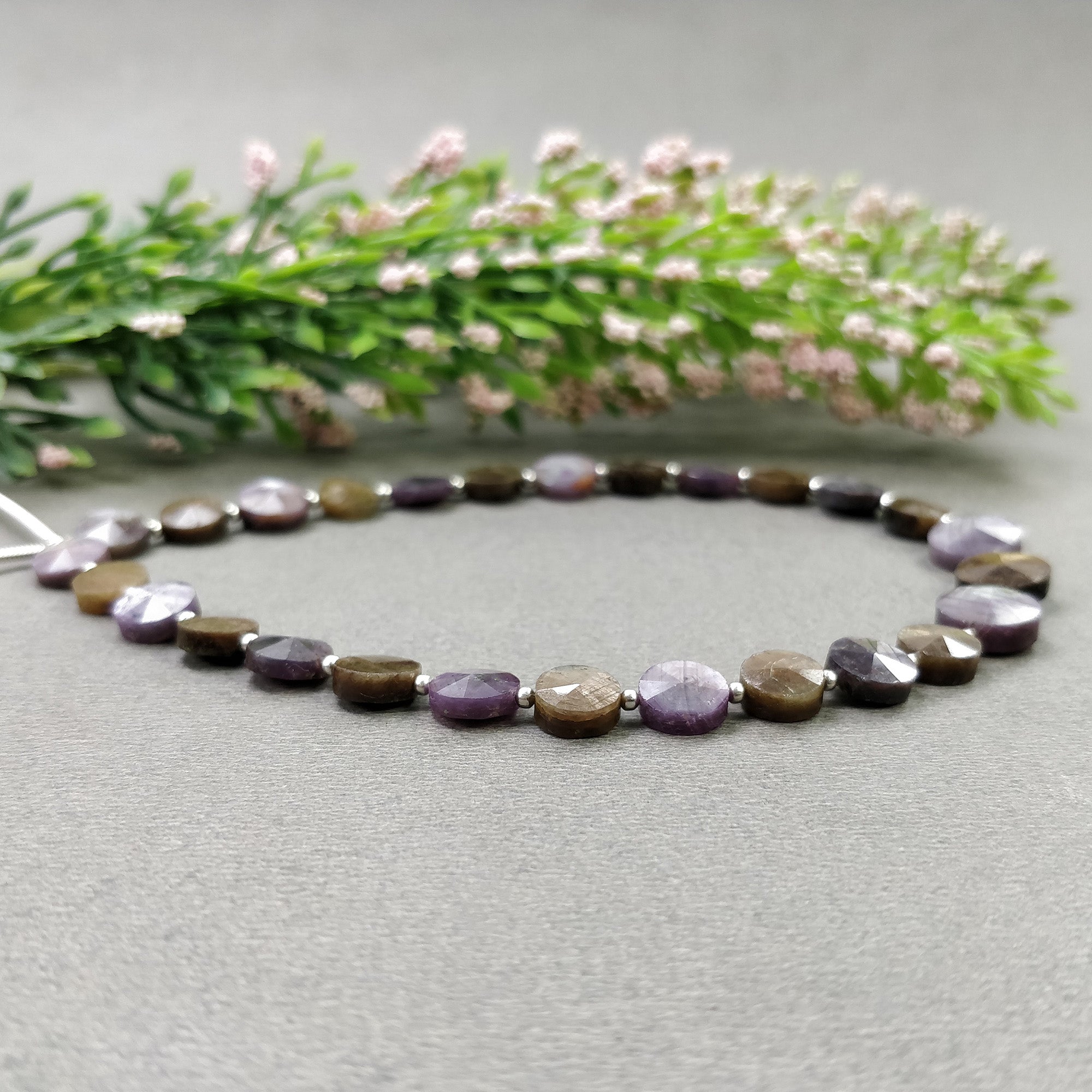 Natural Unheated Chocolate & Raspberry Sapphire Gemstone Loose Beads - 57.00cts Step Cut Round Briolette (7mm-9mm) for Jewelry Making, DIY Bracelets & Necklaces