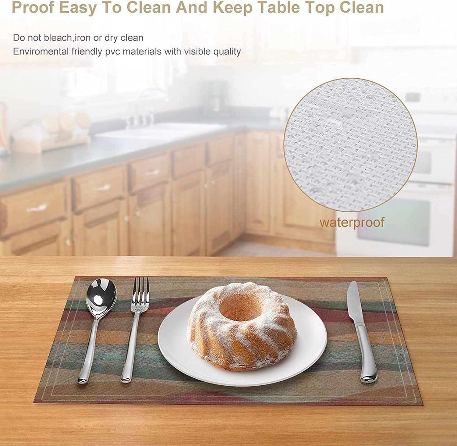 Southwestern Placemats Set of 4 - Heat Resistant & Washable Dining Table Mats with Travertine Sandstone Stripes & Turquoise Arizona Pattern - Perfect for Southwestern Decor, Kitchen, and Dinner Parties