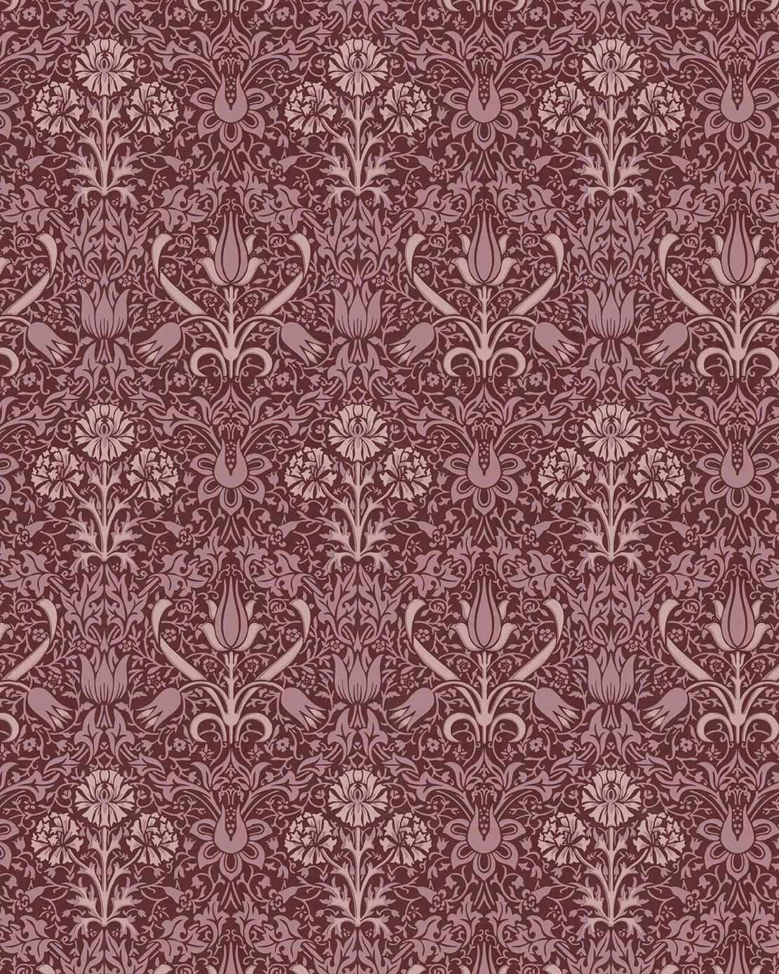 Lim & Handtryck Wallpaper - Florian Wine Red/Lilac - Perfect for Living Room, Bedroom & Home Decor