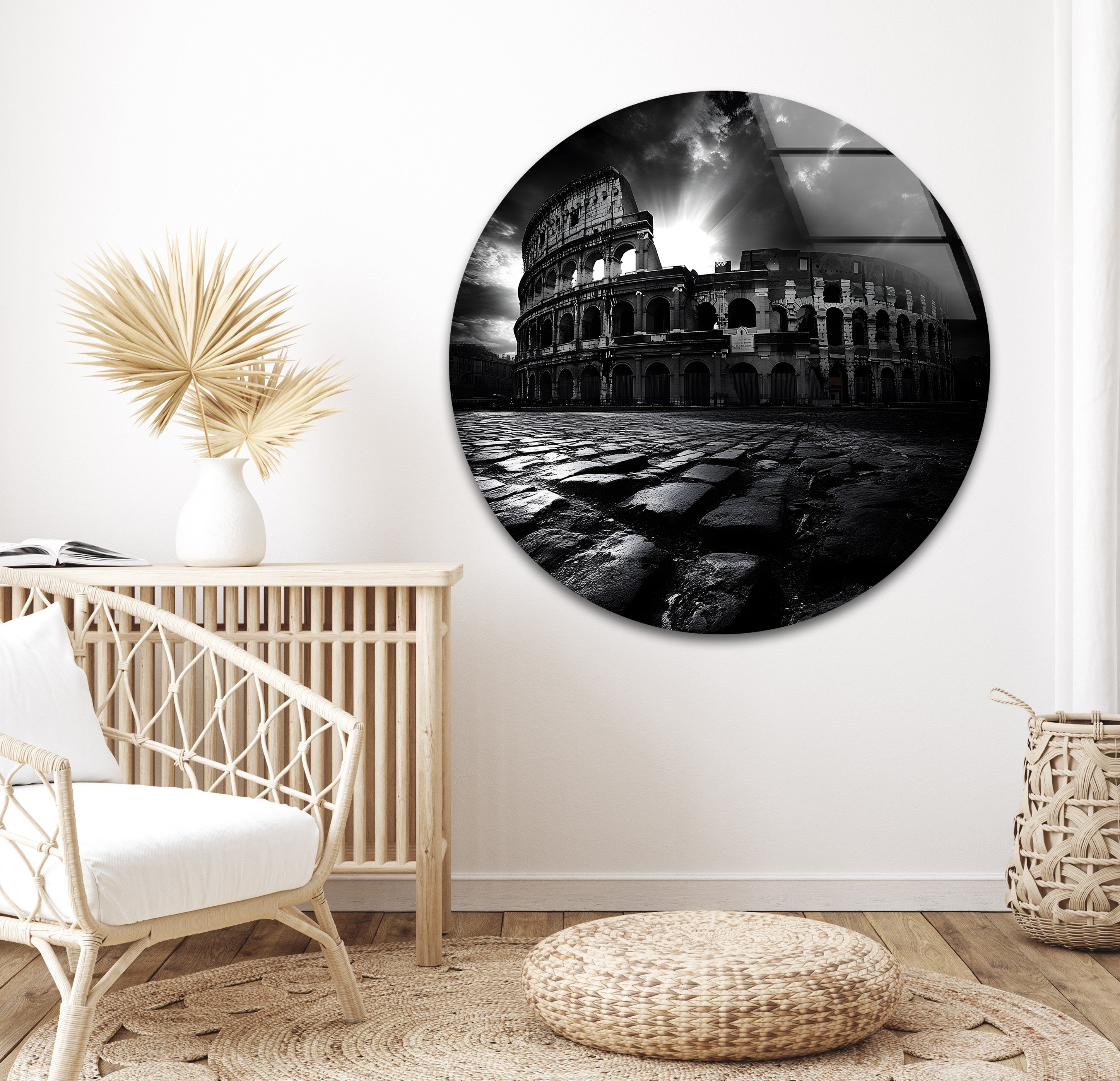 Black and White Roman Colosseum Wall Art - Stunning Architectural Glass Print for Home & Office Decor | Perfect for Living Room, Bedroom or Office Wall Display