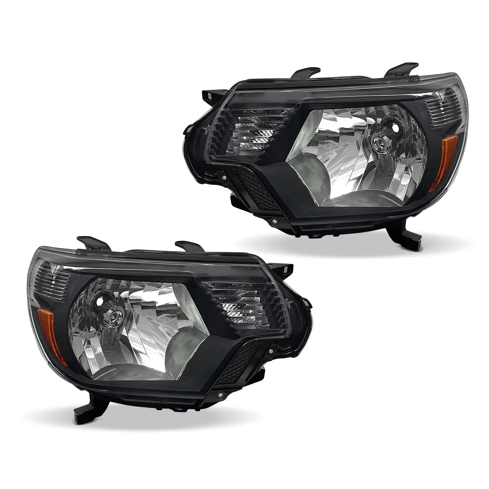 LOYO Black Housing Amber Reflector Headlights Assembly - Compatible with 2012-2015 Toyota Tacoma (Driver & Passenger Side) | Durable Replacement for Off-Roading & Night Driving