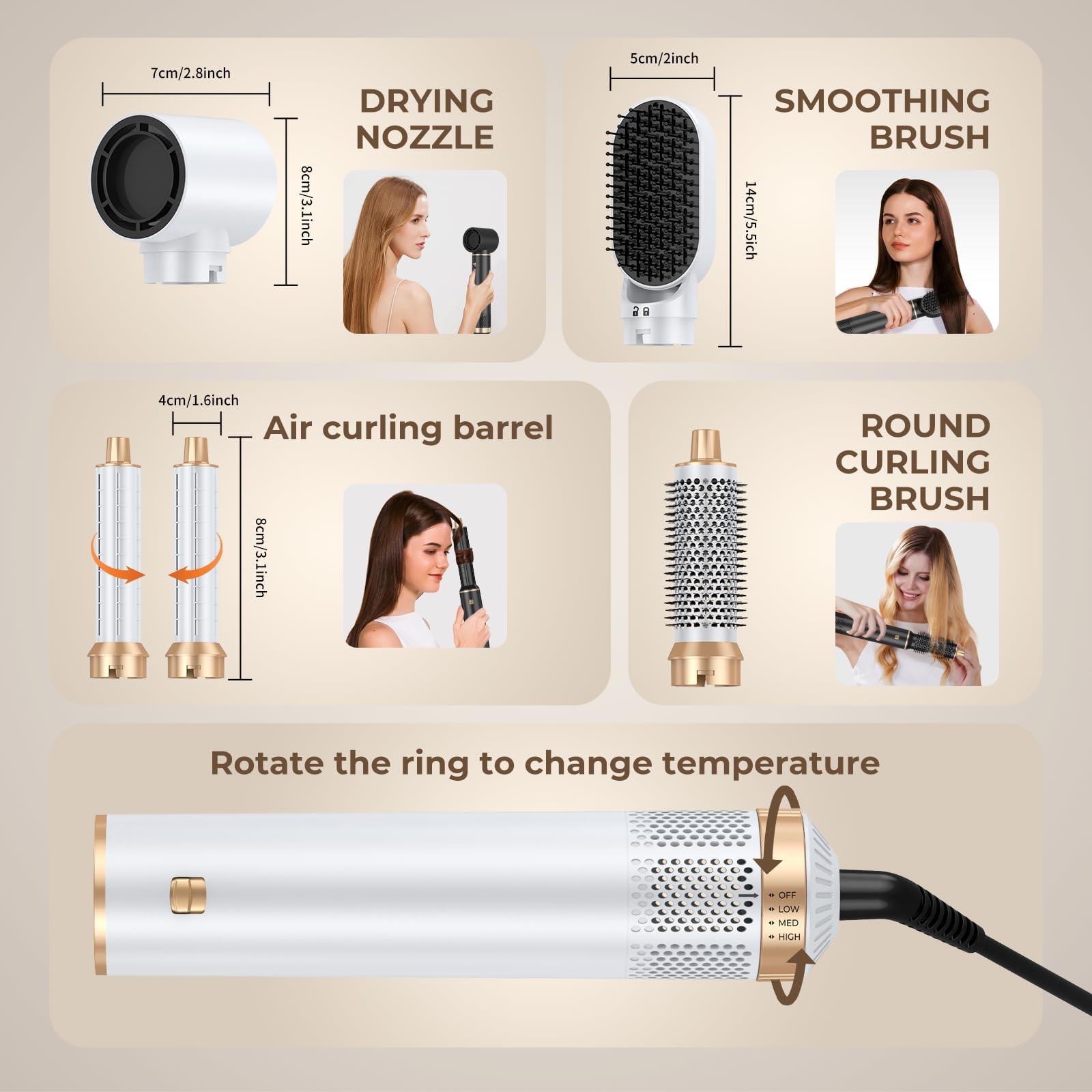 5 in 1 Upgraded Hair Dryer Brush with Negative Ion Technology - Blow Dryer, Air Curler, Styler & Hot Air Brush for Drying, Curling & Straightening - Perfect for Salon-Quality Styling at Home, Travel & Daily Hair Care