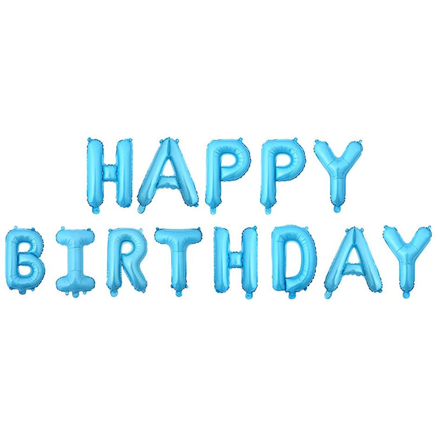 13 Happy Birthday Mylar Foil Balloon Banner with Inflating Straw - 16 Inch (41cm) Baby Blue Party Decorations for Birthday Celebrations, Baby Showers & Special Events