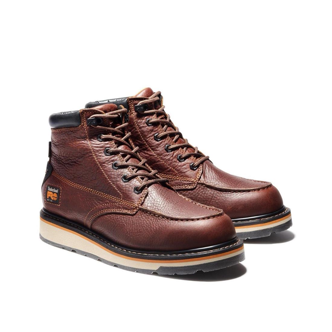 Gridworks 6 Inch Soft Toe Waterproof Work Boots for Men - Brown Leather Safety Shoes for Construction, Hiking & Outdoor Activities