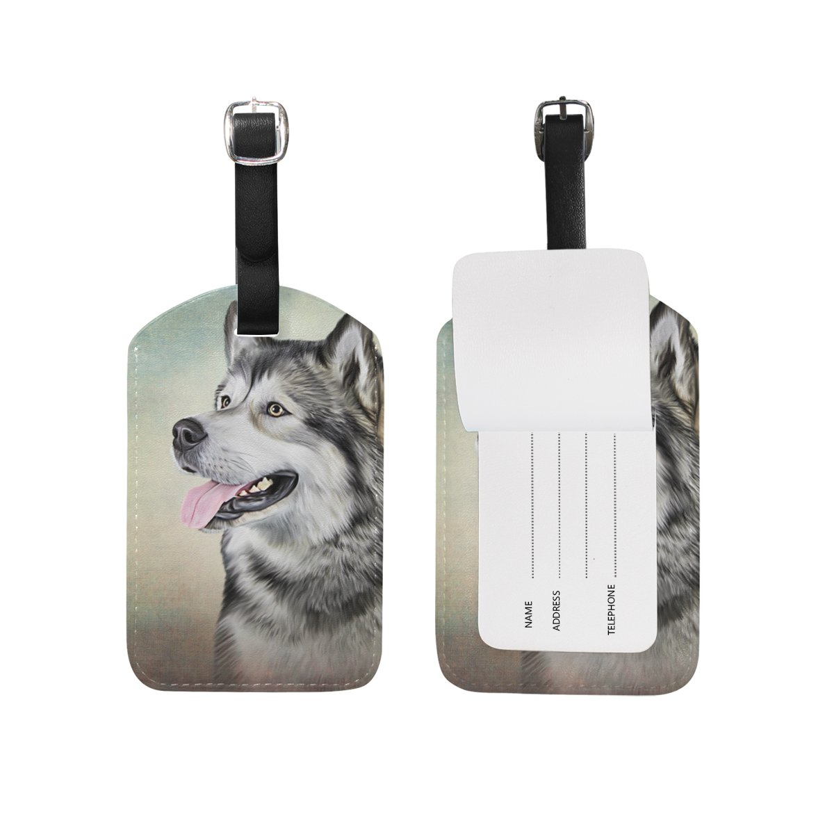 Alaskan Malamute Dog Design PU Leather Luggage Tag - Personalized Travel Suitcase ID Tag for Bags, Backpacks & Carry-Ons - Perfect for Airports, Vacations & Pet Lovers