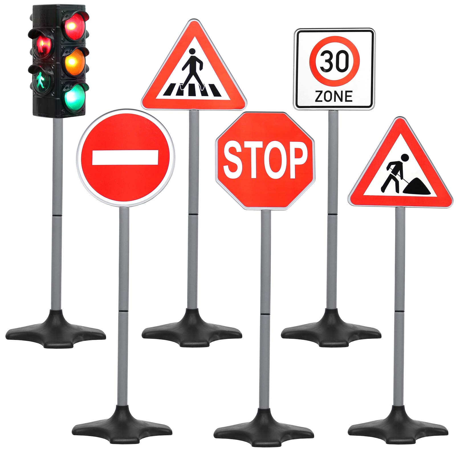 Kids Traffic Light Toy Set with 5 Street Signs - Educational Pretend Play for Toddlers & Preschoolers - Perfect for Indoor/Outdoor Playtime, Classroom Learning & Road Safety Education