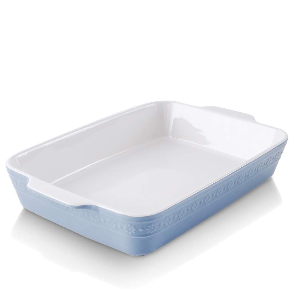 KOOV 9x13 Inch Deep Rectangular Ceramic Lasagna Pan - Oven Safe Baking Dish for Lasagna, Casseroles, Roasting & Tapas | Haze Blue | Perfect for Family Dinners & Holiday Cooking