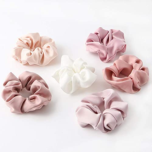 Shidara Satin Hair Scrunchies for Women & Girls - Soft Elastic Hair Ties, Ponytail Holders, Hair Accessories (6-Pack, Pink) | Perfect for Workouts, Office, School & Everyday Use