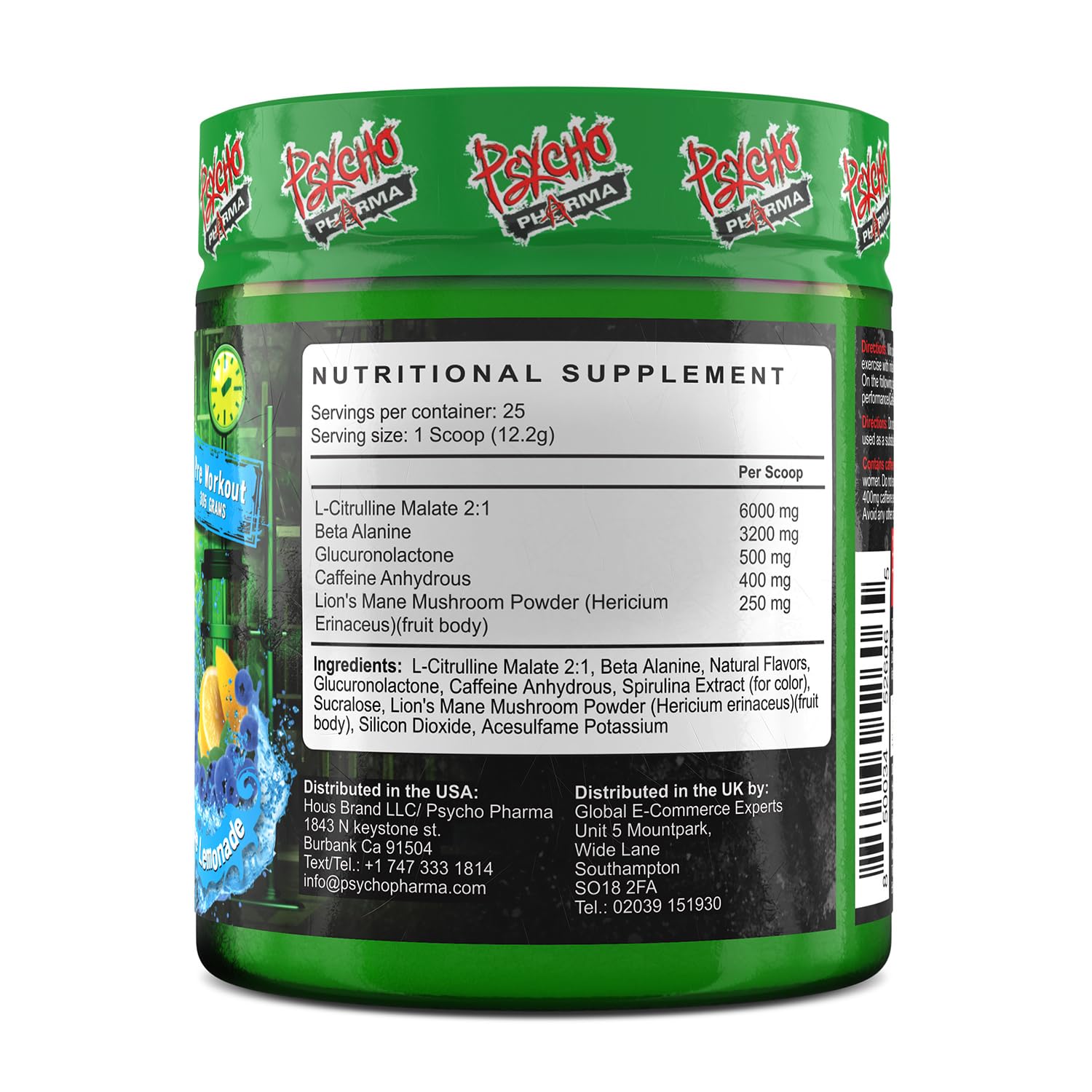 Psycho Pharma Edge of Insanity Pre-Workout Supplement 305g - Boost Energy & Focus for Intense Gym Sessions & Bodybuilding