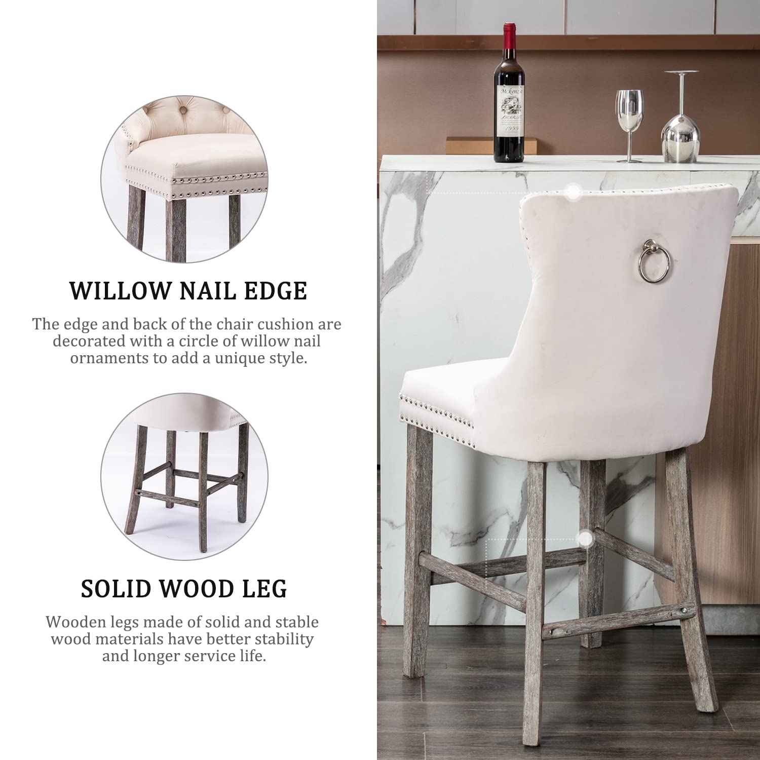 Kiztir Velvet Bar Stools Set of 2 - 27