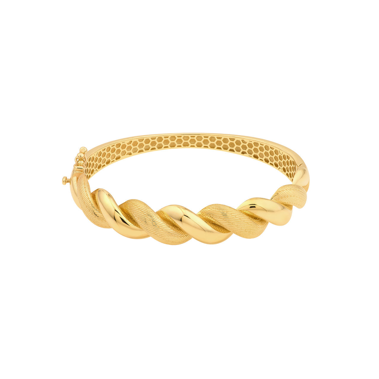 14K Yellow Gold Textured & Polished Twisted Bangle Bracelet for Women - Elegant Stackable Jewelry for Everyday Wear, Parties & Special Occasions