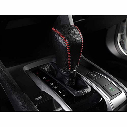 Black leather with red thread