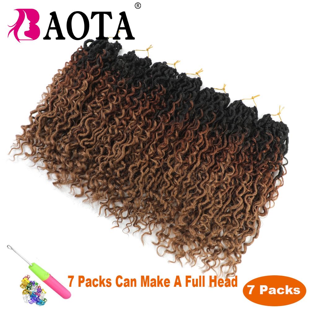 18 Inch Faux Locs Crochet Hair - 7 Packs Pre-looped Goddess Locs with Curly Ends (1B/30/27#) | Soft & Natural Looking River Locs for Women | Perfect for Protective Styling, Weddings & Everyday Wear