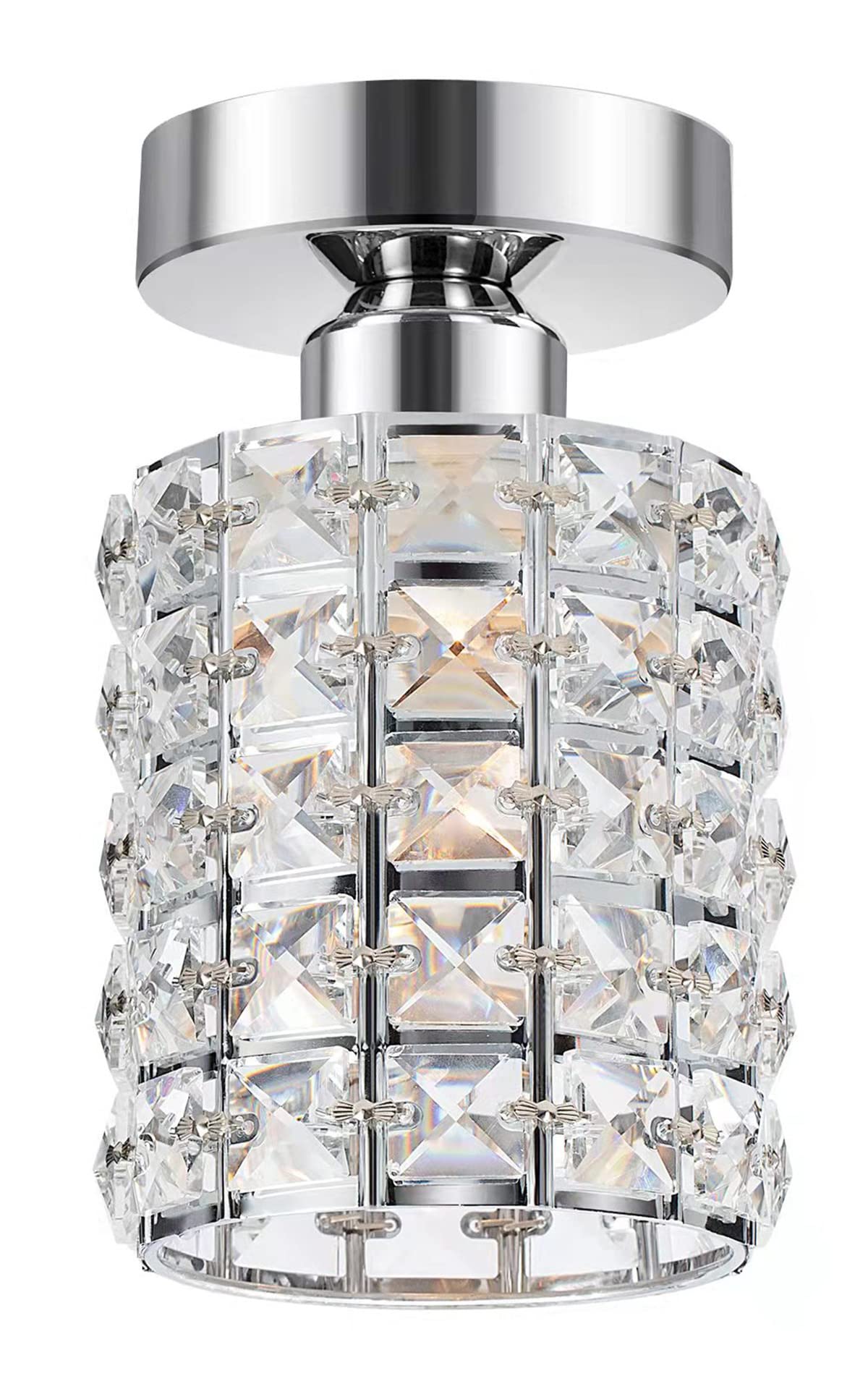 Modern Crystal Semi Flush Mount Ceiling Light Fixture - Small Chandelier Pendant Lamp for Bathroom, Hallway, Cafe, Bar, Porch & Indoor Lighting | Elegant Home & Commercial Decor