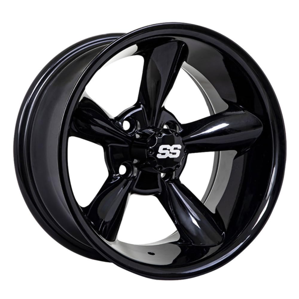 GTW 12 Inch Golf Cart Wheels and Tires Combo Set of 4 - Godfather Gloss Black Wheels with 205/30-12 (17