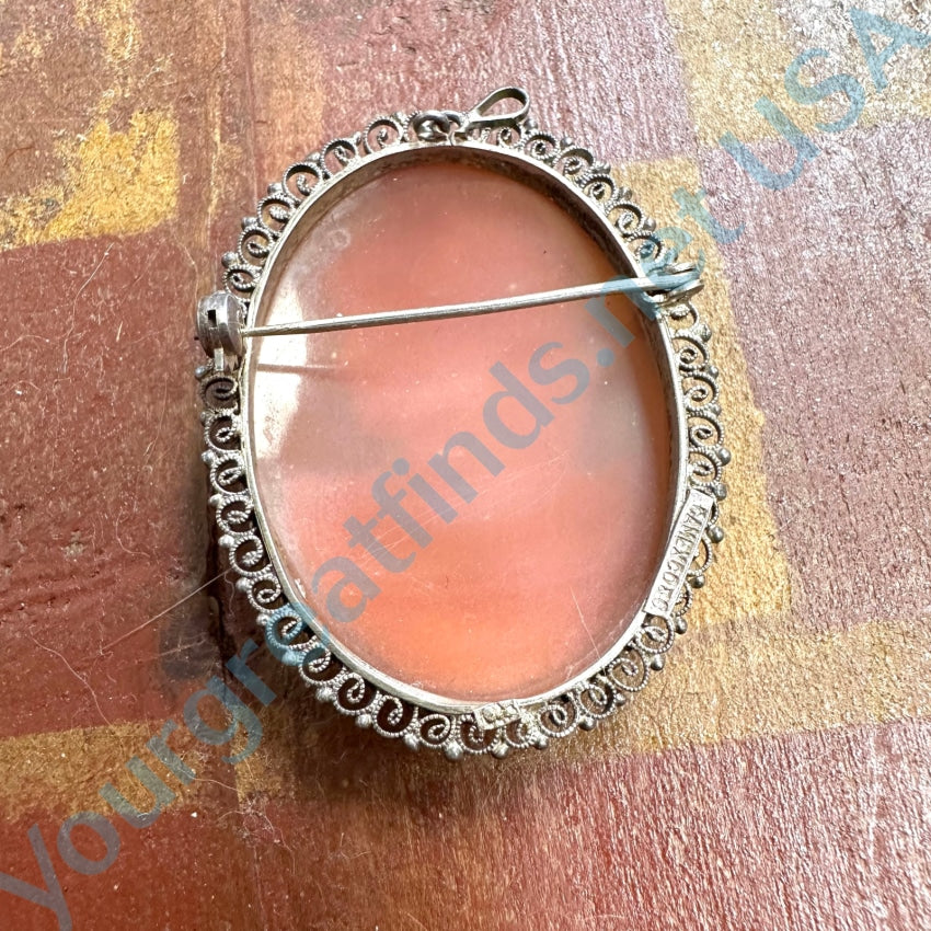 Vintage 800 Silver Carved Shell Cameo Pendant Brooch - Antique Jewelry for Women, Elegant Cameo Necklace & Pin - Perfect for Weddings, Parties & Vintage Fashion Collectors