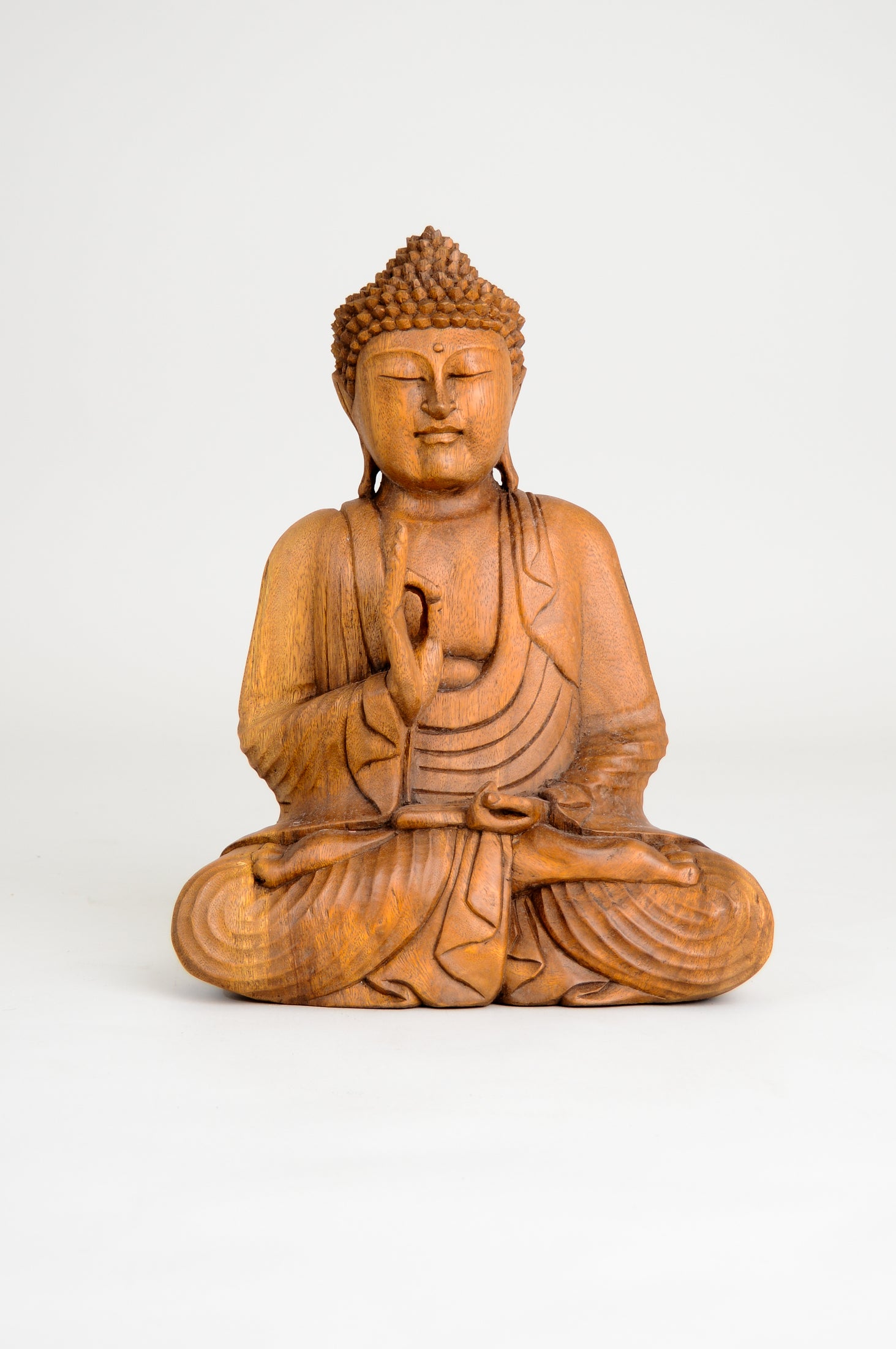 Hand Carved Wooden Meditating Buddha Statue - 16 Inch Tall (40cm) - Zen Home Decor for Living Room, Yoga Studio & Meditation Space