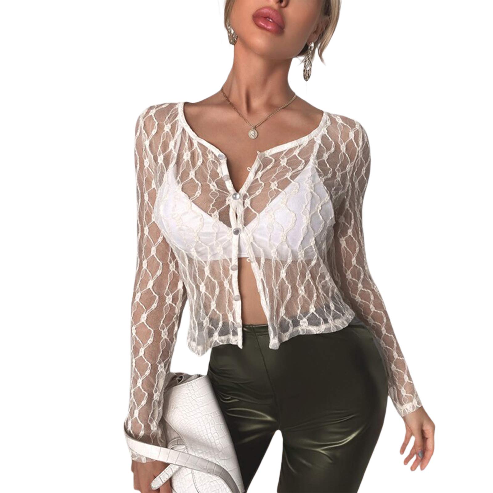 Fairycore Tops for Women - Sheer Mesh Crop Tops, Short Sleeve Blouses & Crochet Cardigans | Summer Boho Shirts | Perfect for Music Festivals, Beach Outings & Romantic Dates