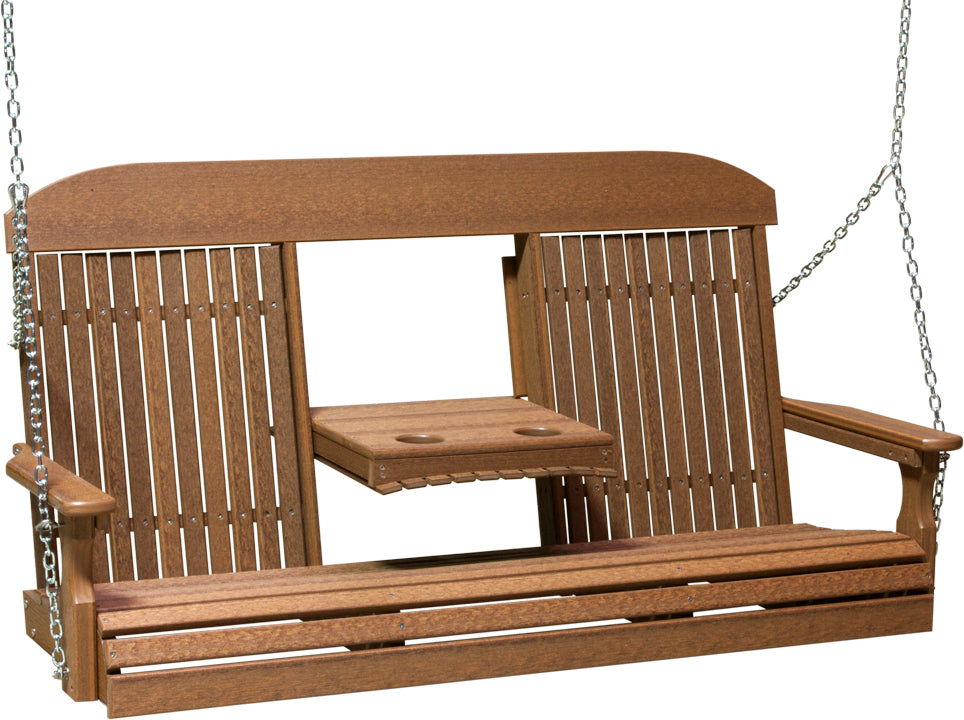 LuxCraft 5-Foot Classic Wooden Porch Swing - Outdoor Garden Patio Hanging Bench for Relaxing & Decorating Backyard, Deck, or Balcony