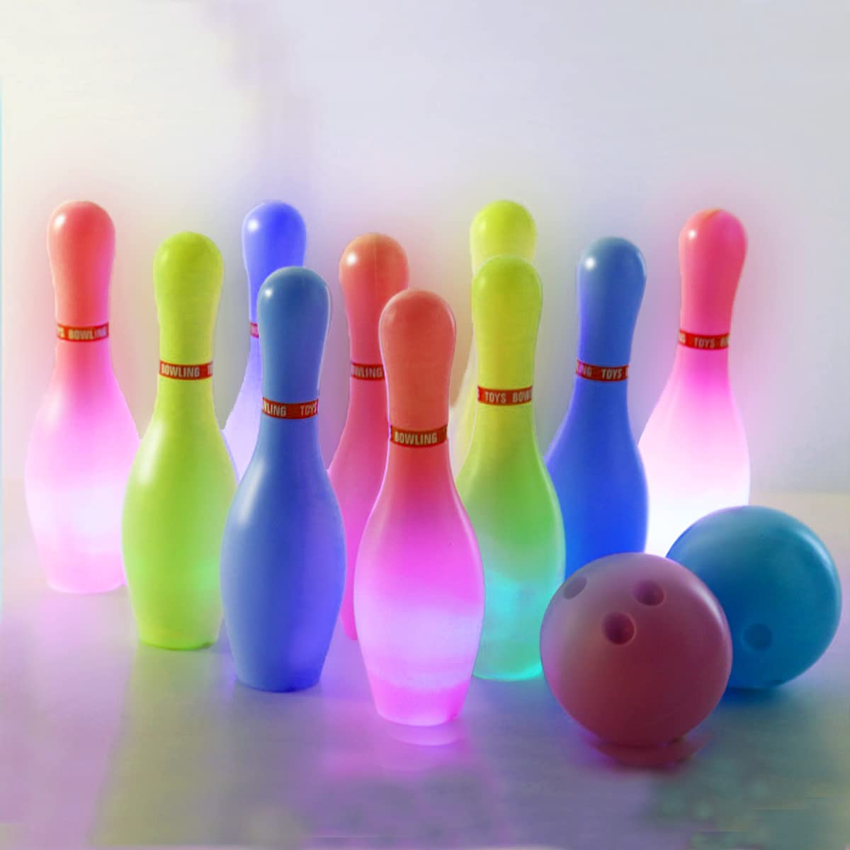 OceanWings LED Light Up Bowling Set for Kids - 10 Pins & 2 Glow Bowling Balls - Fun Indoor/Outdoor Sports Game for Toddlers Ages 3-6 - Perfect Birthday Gift for Boys & Girls - Great for Parties, Backyard Games & Family Fun Nights
