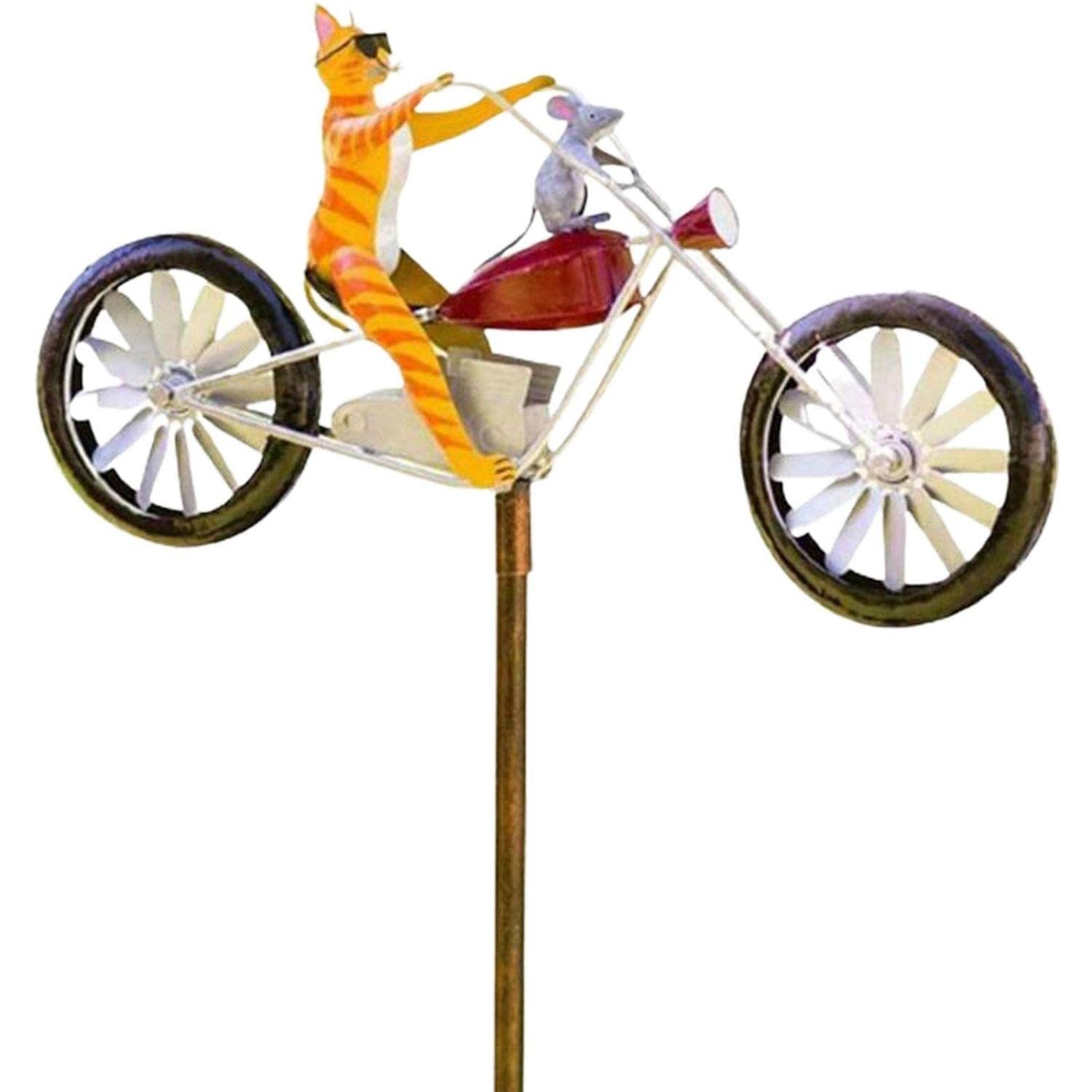Vintage Metal Wind Spinner for Yard & Garden - Decorative Bicycle Frog Cat Motorcycle Windmill Outdoor Decor | Perfect for Flower Pots, Landscaping & Patio Ornaments