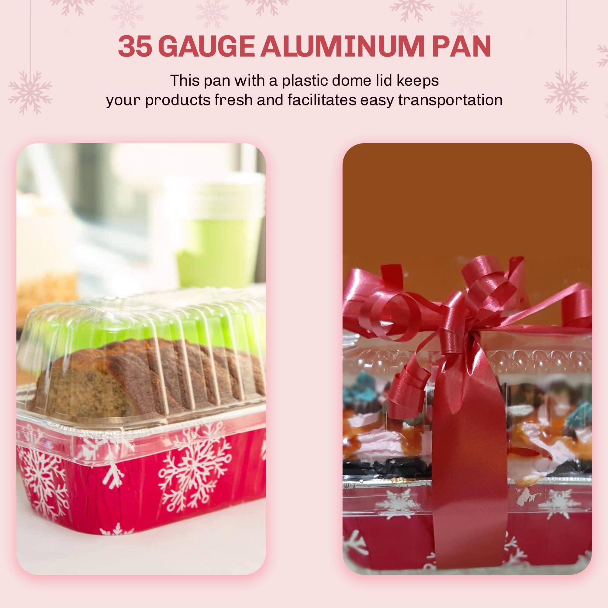 KitchenDance 1 Lb Disposable Aluminum Mini Loaf Pans with Clear Snap-on Lids - 15 oz Baking Pans for Holiday Cooking, Party Desserts & Meal Prep (Red & Silver, 50 Count)