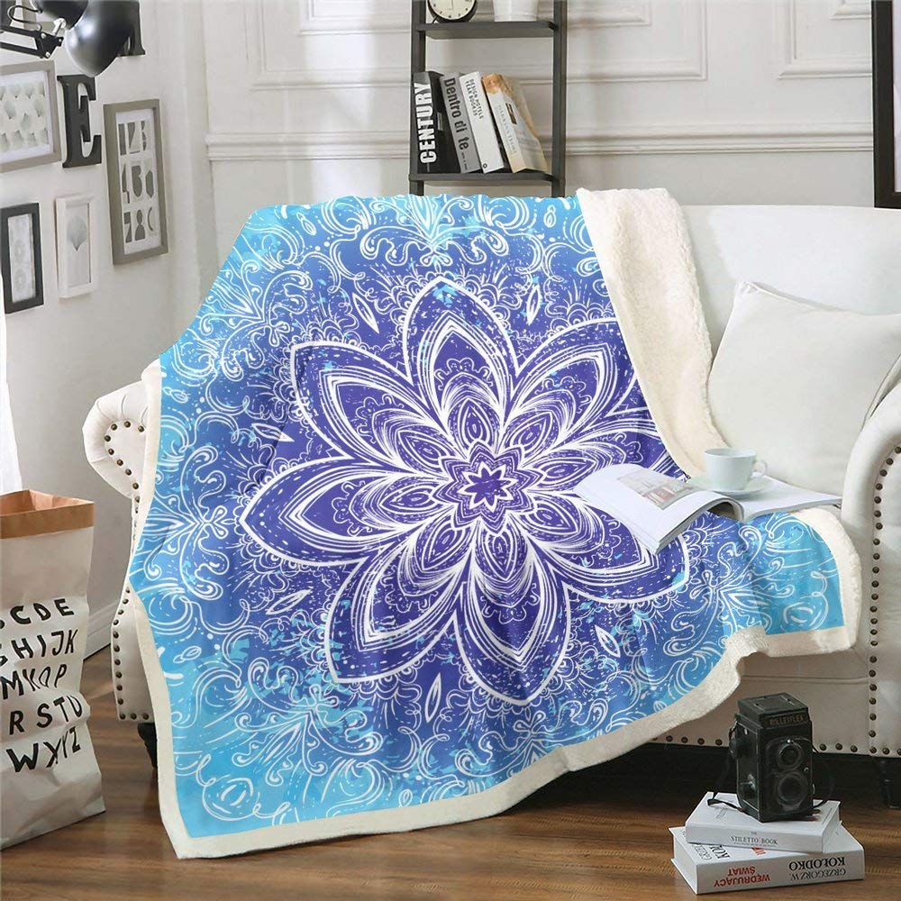 Erosebridal Blue Lotus Sherpa Fleece Blanket - 90