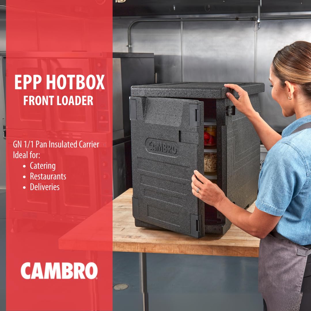 Cambro GoBox Insulated Food Carrier - Lightweight Thermal Hot Box for Catering & Transport (Holds Four 4-Inch Pans) - Front Load Gray Food Warmer | Perfect for Restaurants, Food Delivery & Outdoor Events
