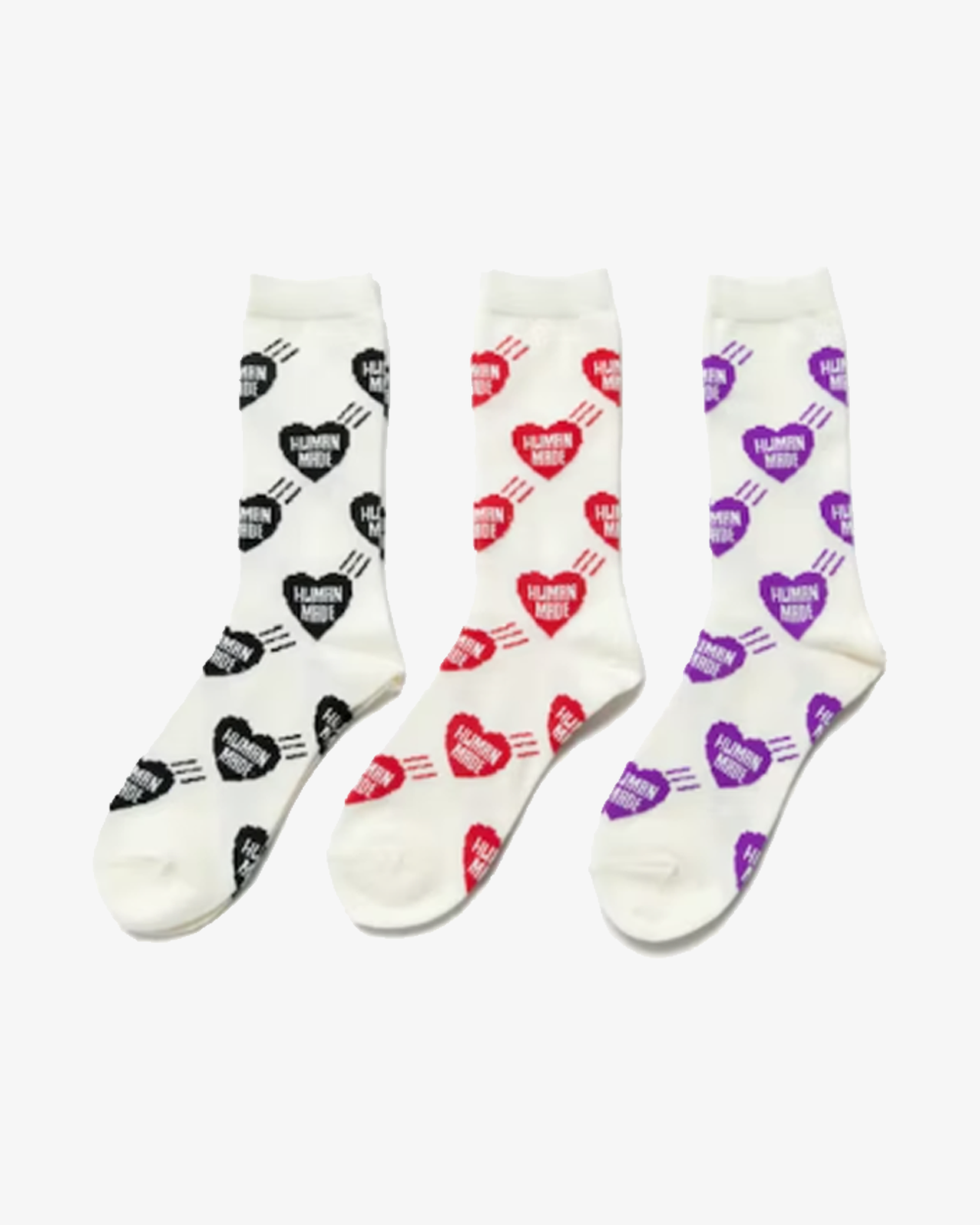 Human Made Heart Print Socks 3-Pack - Stylish & Comfortable Casual Socks for Men & Women - Perfect for Everyday Wear, Gifts, and Streetwear Fashion