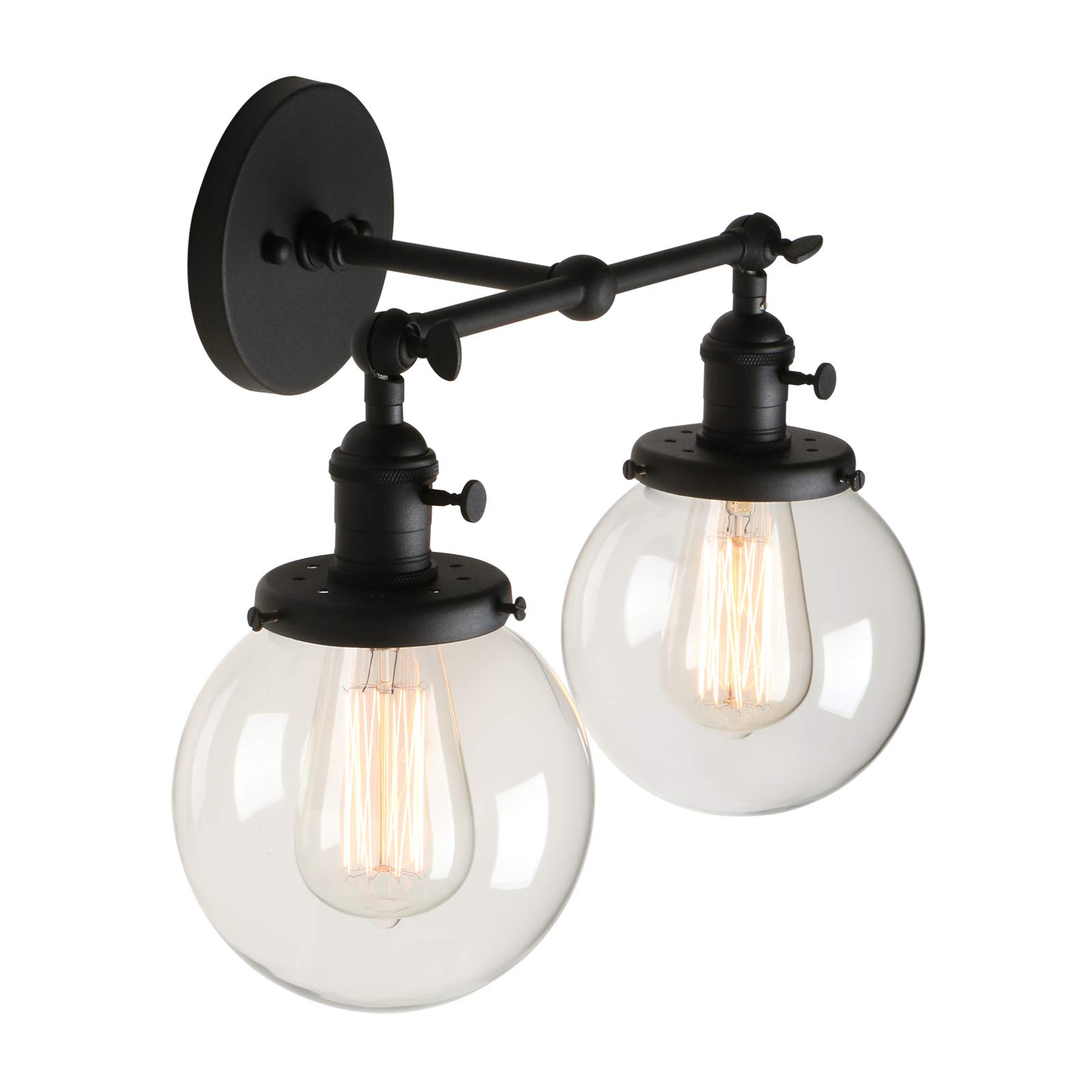 Pathson Vintage 2-Light Wall Sconce with On/Off Switch - Globe Glass Bathroom Vanity Lighting - Industrial Wall Lamp for Living Room, Bedroom, Hallway & Entryway - Perfect for Home Decor and Ambient Lighting