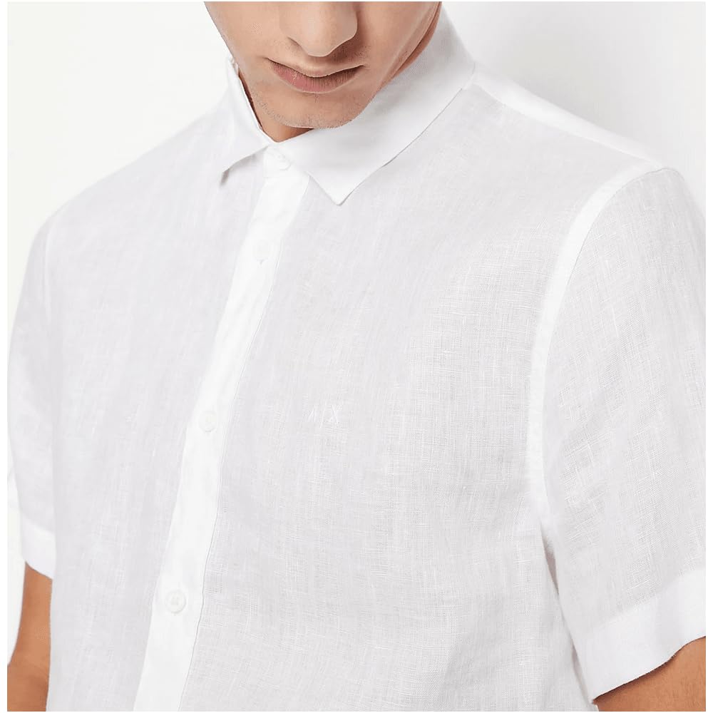 Armani Exchange Men's Short Sleeve Linen Button Down Shirt - Regular Fit Casual Shirt for Summer, Beach & Office Wear | Breathable & Comfortable Men's Fashion Top