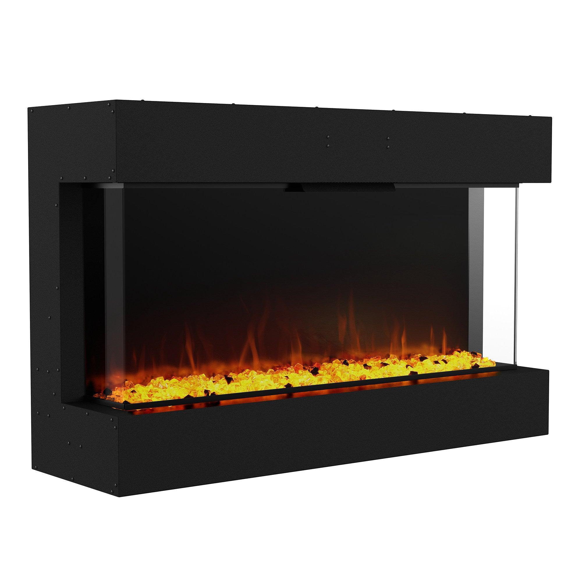 3 Color LED Electric Fireplace - Black Recessed or Wall Mount Flame Heater for Living Room, Bedroom & Office