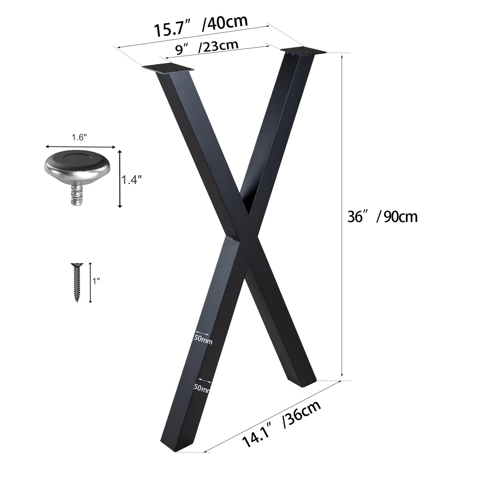 Taelakeni 36 Inch Adjustable Metal Table Legs - Heavy Duty Dining & Bar Table Legs with Non-Slip Feet Pads (Set of 2) - Perfect for Kitchen Islands, Workbenches & Home Office Desks