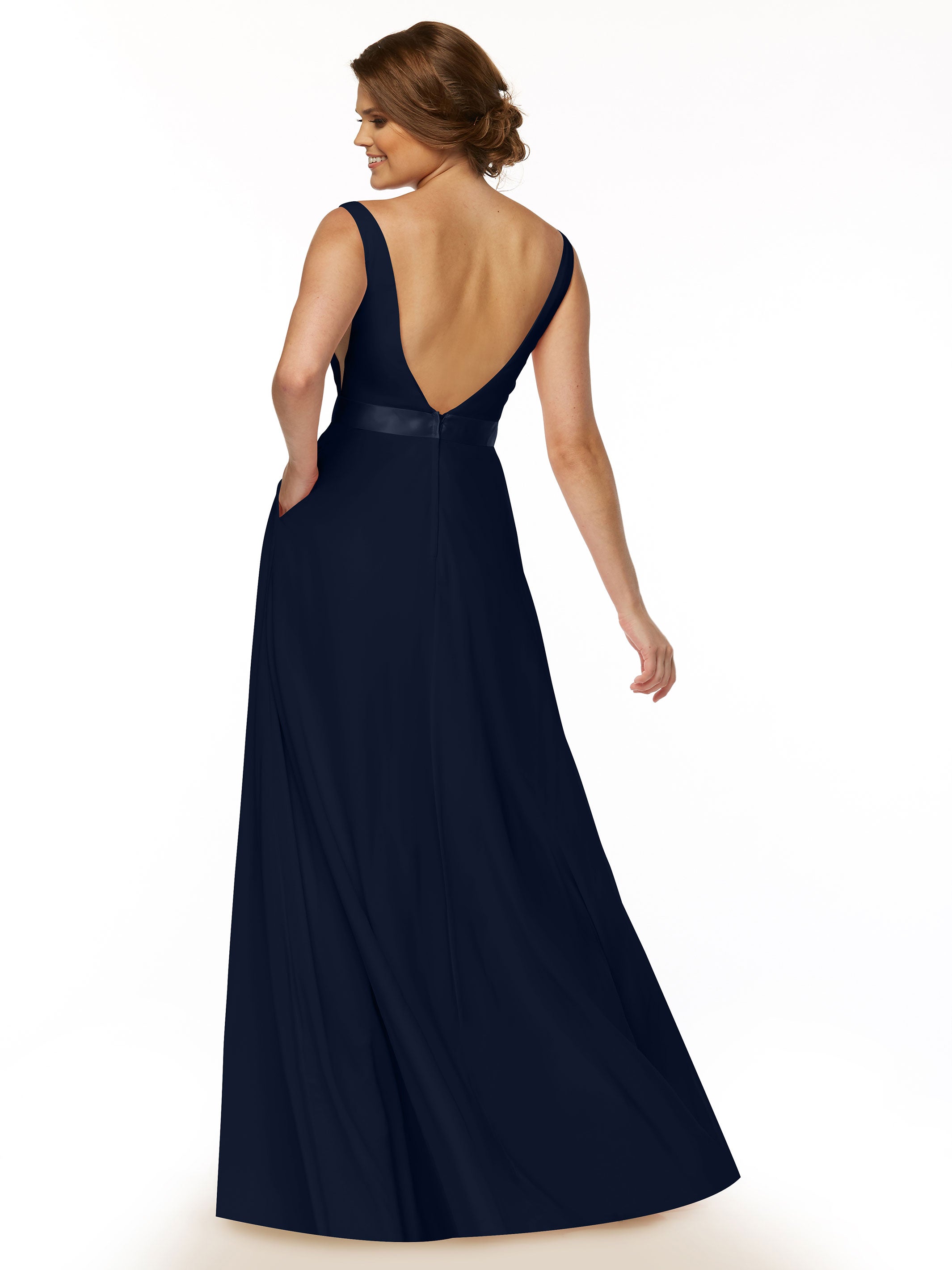 Elegant 80117 Stretch Chiffon A-Line Bridesmaid Dress with V-Neck & Sash - Perfect for Weddings, Formal Events & Special Occasions