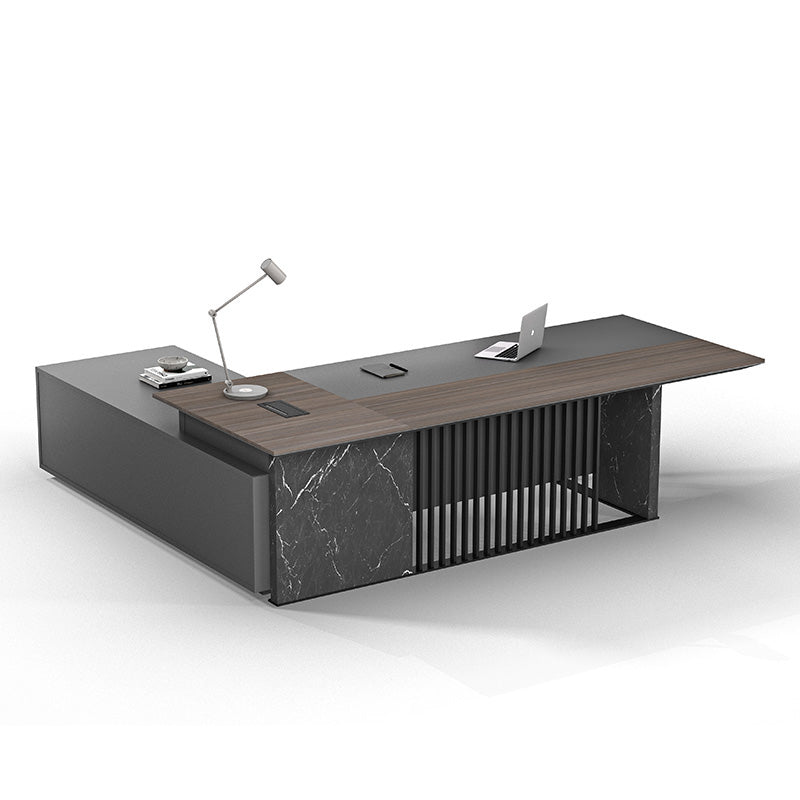 Premium MADEIRA Executive Desk 220cm with Right Return in Hazelnut & Grey - Perfect for Home Office, Corporate Workspace & Modern Business Environments