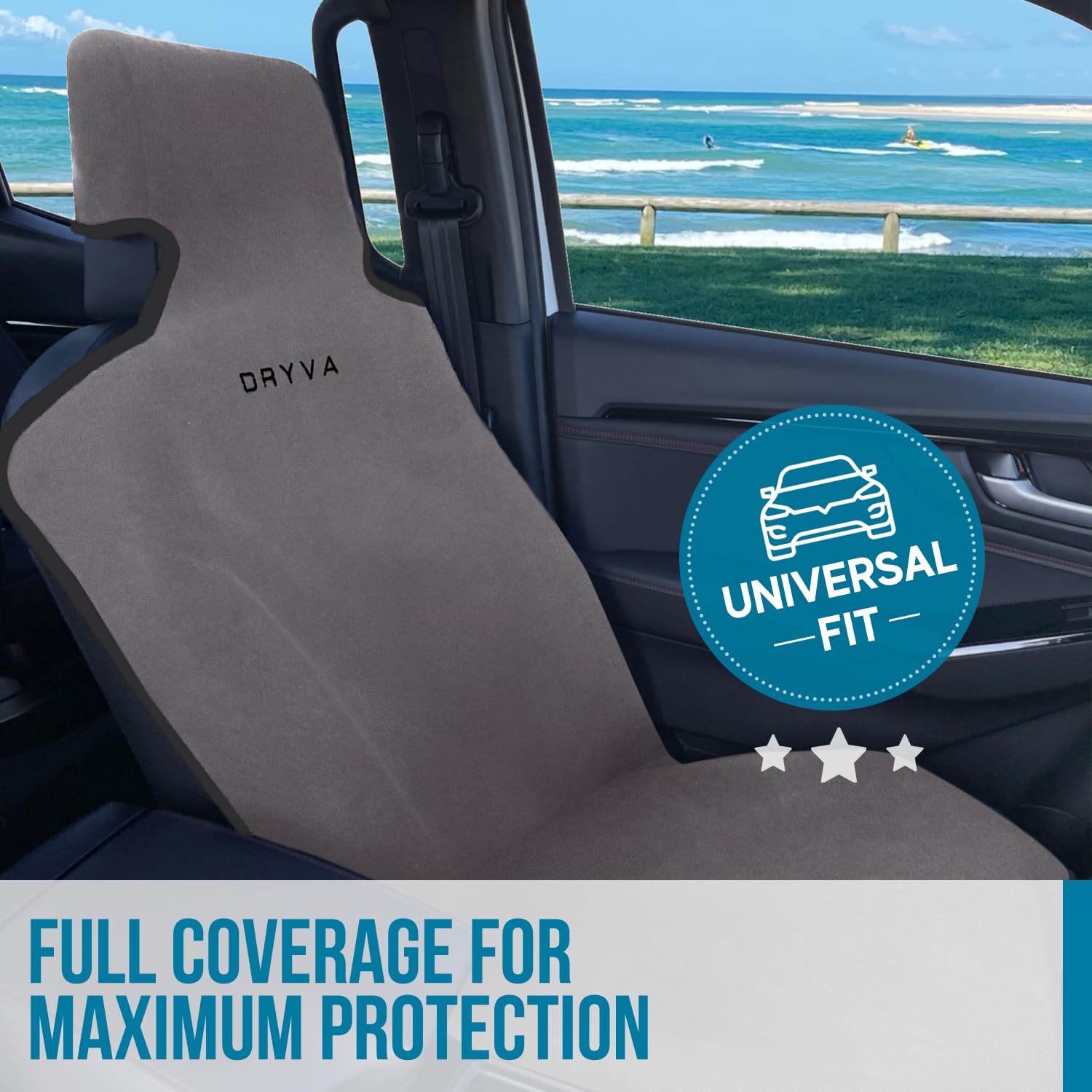 DryvaSeat Premium Microfiber Car Seat Covers - Waterproof & Sweatproof Seat Protectors for Cars, Trucks, SUVs & Vans - Universal Fit, Machine Washable, Non-Slip (Gray, 2 Pack) - Perfect for Road Trips, Daily Commutes & Pet Protection