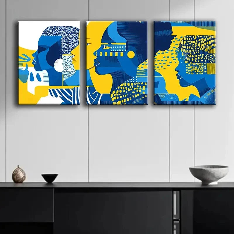 3-Piece Blue People Drawing Wall Art Set - Framed Canvas 40x60cm | High Quality Print | 100% Australian Made | Ready to Hang | Perfect for Living Room, Bedroom & Office Decor