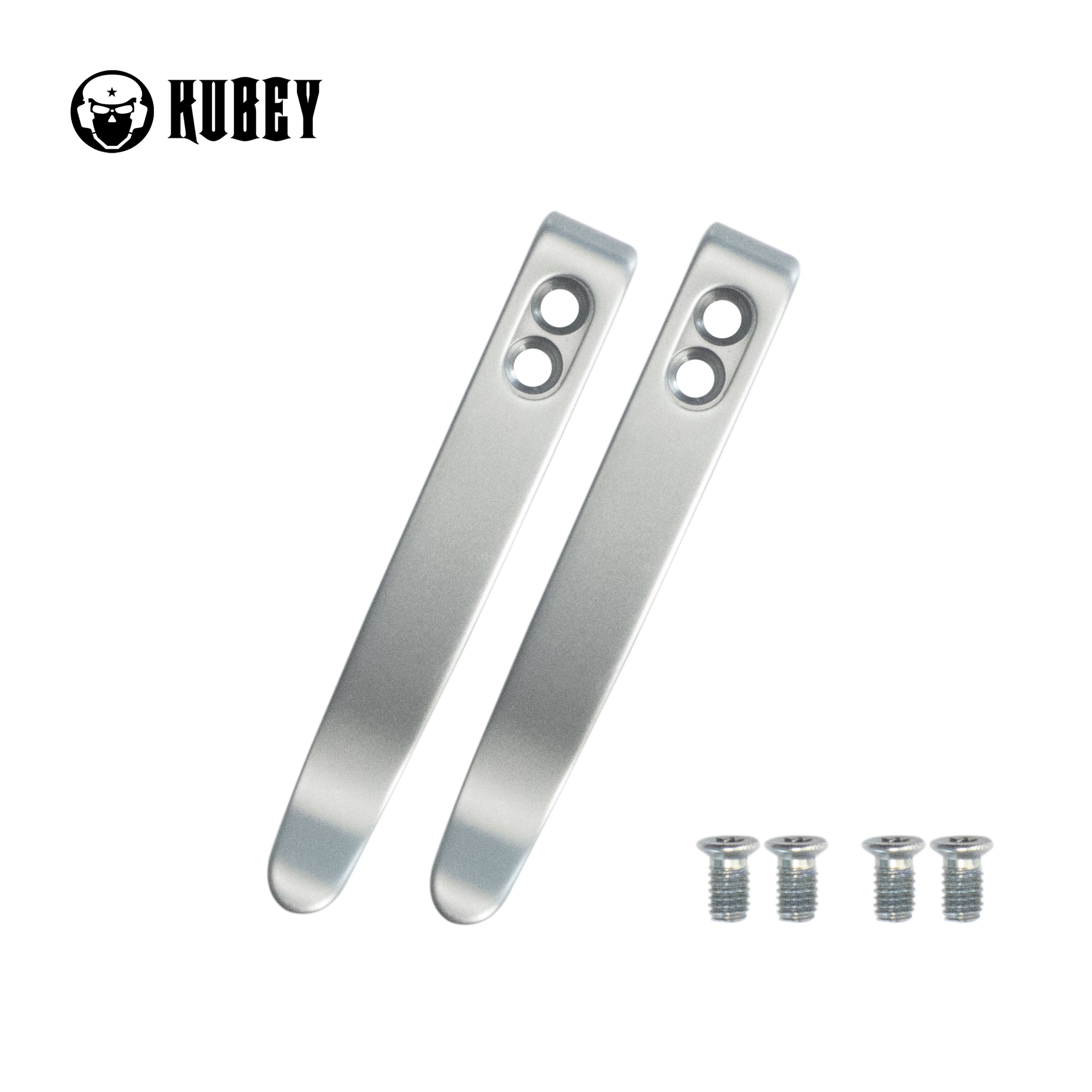 Kubey Titanium Deep Carry Reversible Pocket Knife Clip - 2 Pack with 4 Screws - Grey/Grey (KH015) - Perfect for EDC, Camping & Outdoor Activities