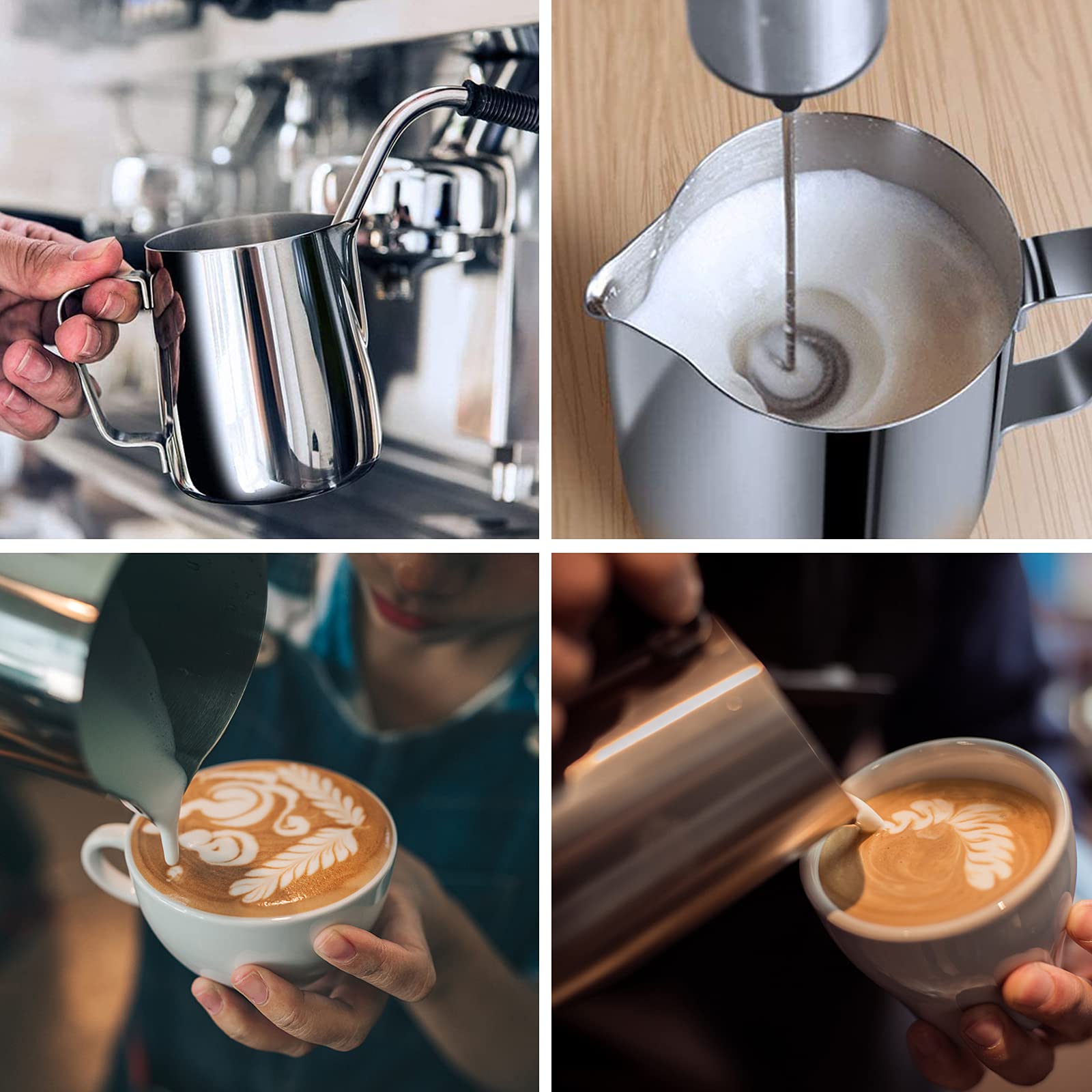 12oz/350ML Stainless Steel Milk Frothing Pitcher for Coffee, Cappuccino & Latte Art - Barista Steaming Jug with Measurement Scale & Decorating Pen - Perfect for Home & Cafe Use (Silver)
