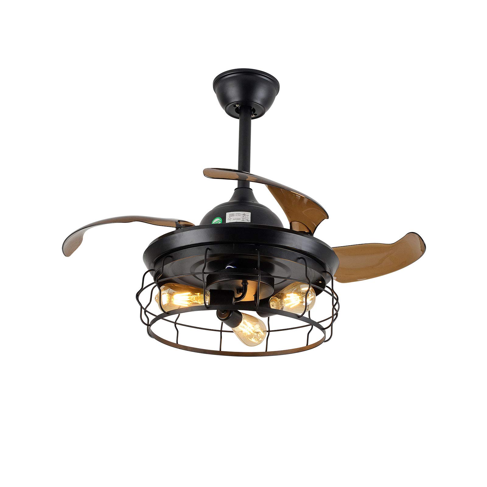 Vintage 36-Inch Ceiling Fan with Light - 2-in-1 Remote Control Retractable Blade Chandelier for Bedroom, Living Room & Farmhouse | Energy Efficient Cooling & Ambient Lighting