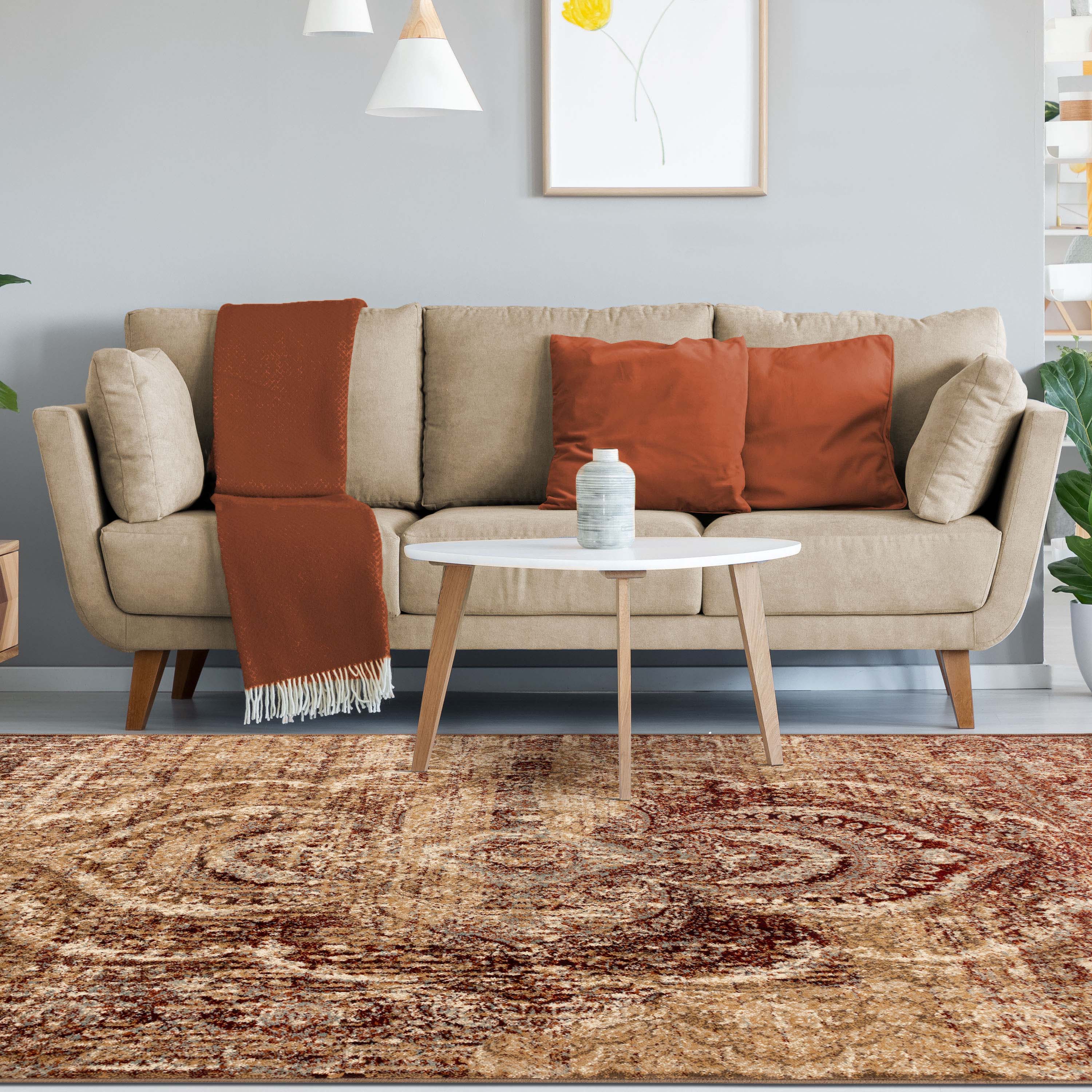 Vintage Abstract Medallion Plush Indoor Area Rug - Soft Non-Slip Living Room Carpet, Bohemian Home Decor for Bedroom, Hallway & Cozy Spaces