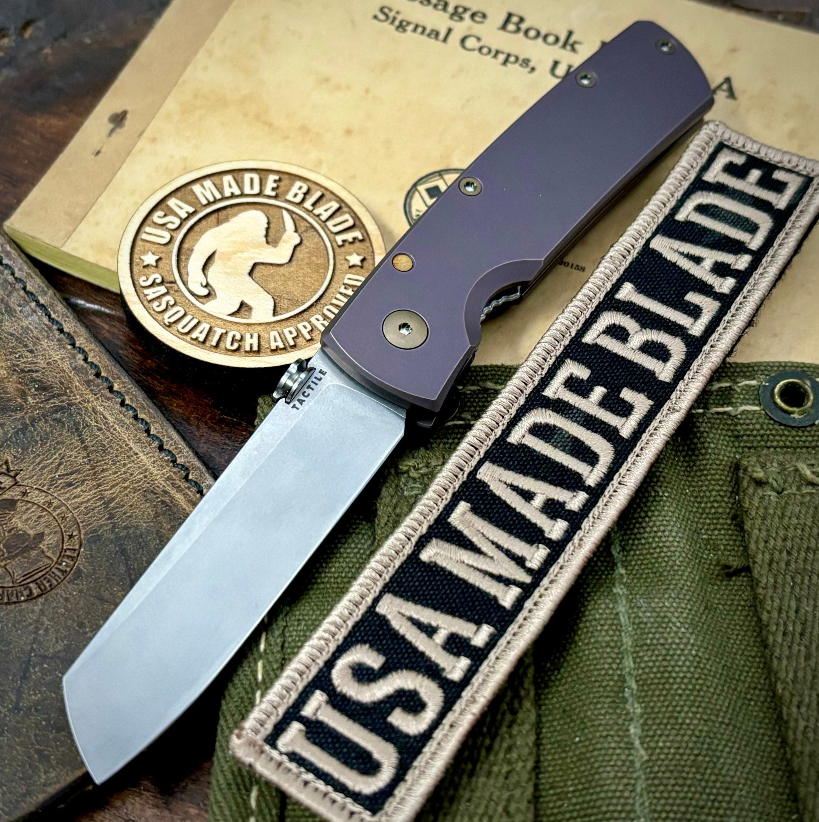 Tactile Knife Co. Mariner 2 Full Titanium Liner Lock Folding Knife - Purple Handle, MagnaCut Blade, Bronze Hardware - EDC, Outdoor, Camping, Survival Gear